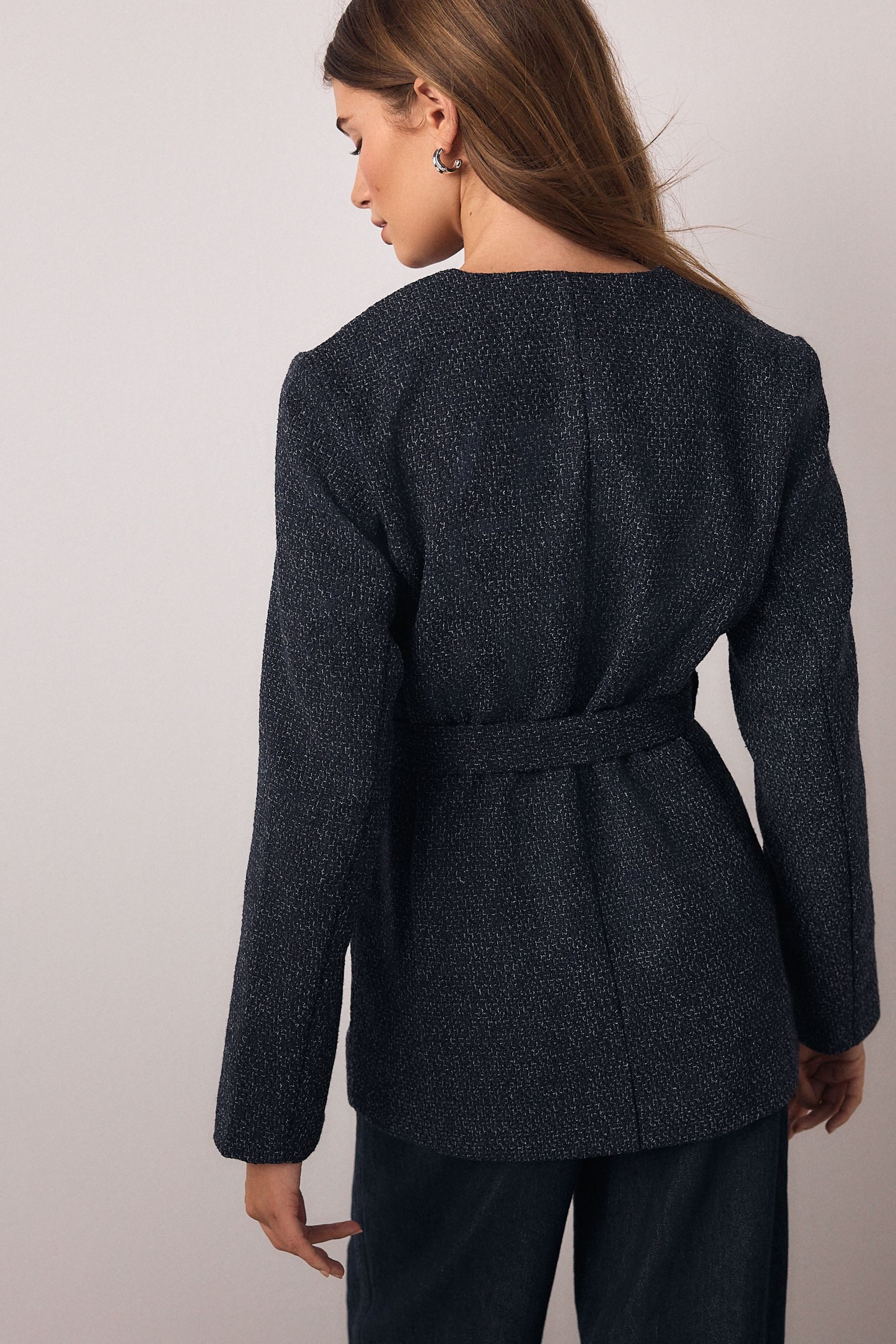 Next Jackenblazer Gesprenkelte Bouclé-Jacke mit Gürtel (1-tlg)