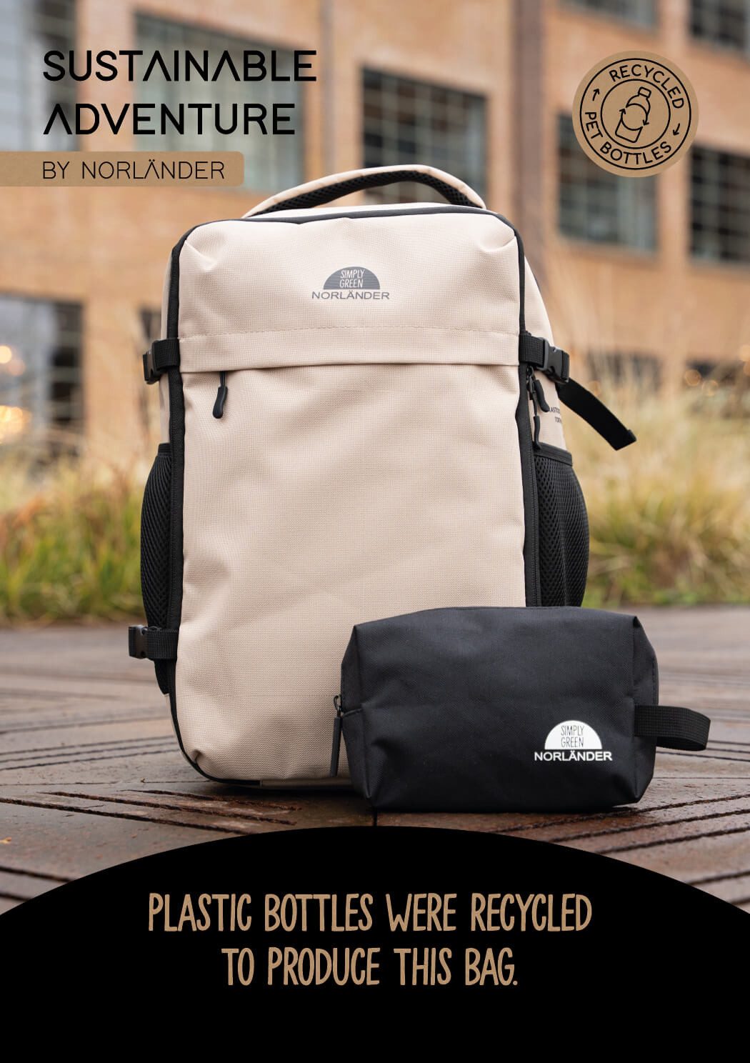 Norländer Reiserucksack Handgepäck-Rucksack – Nachhaltige Reisetasche mit 15,6" Laptopfach (1-tlg), RPET-Recycling, Anti-Diebstahl-Fach, Laptopfach 15,6", Trolley-Band