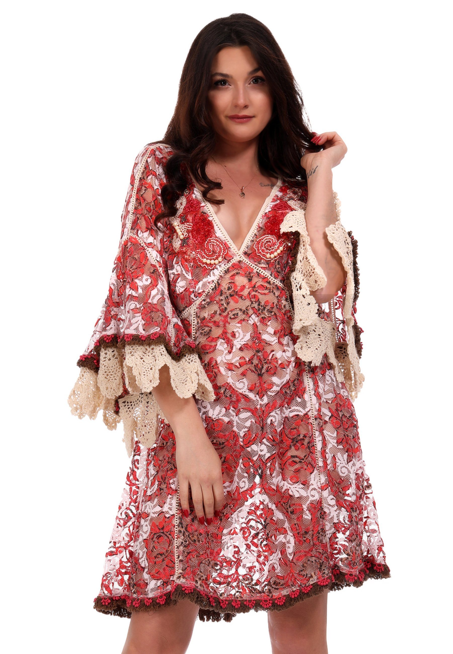 YC Fashion & Style Strandkleid »Hippie Kaftan Tunika Kleid mit  Perlen-Besatz aus Häkel und Spitze« (1-tlg) mit Blumendruck online kaufen |  OTTO