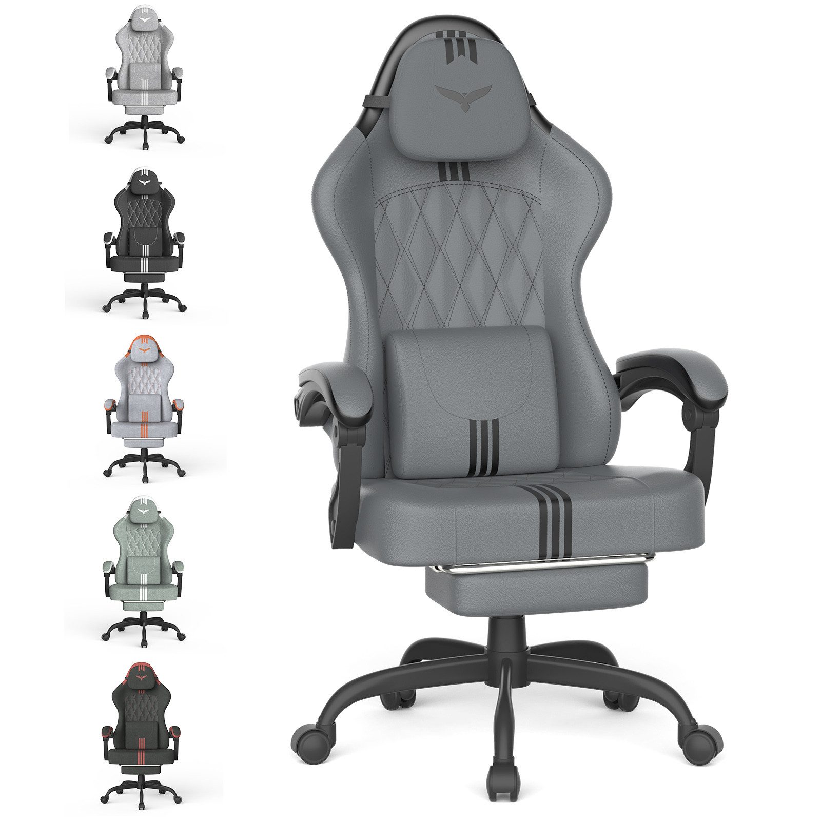 Huracan Gaming-Stuhl Gaming Chair mit Massagefunktion Kopfstütze & Fußstütze, (Gamer Stuhl,Gaming Sessel), Verstellbare Rückenlehne 90-135°,Höhenverstellbar