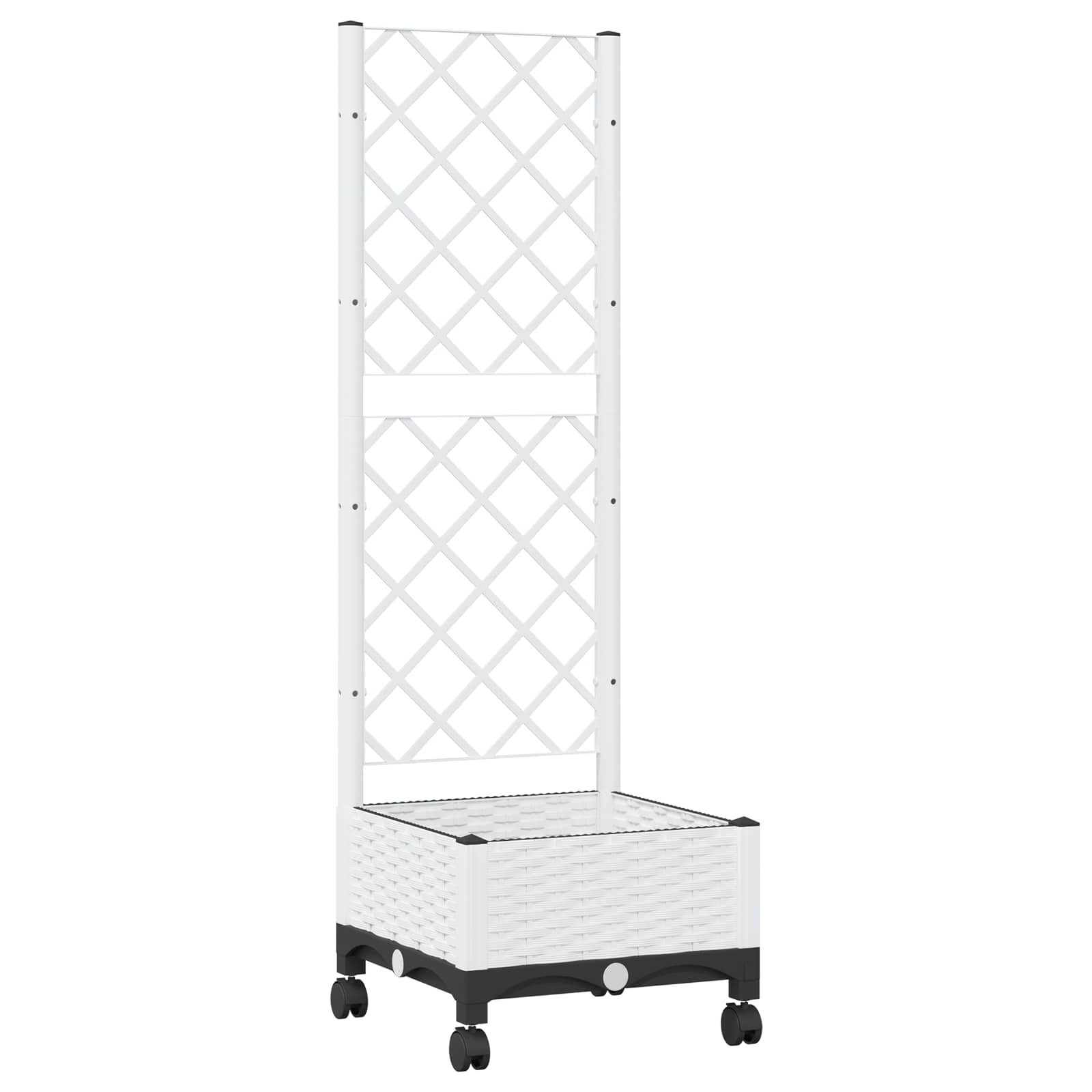 vidaXL Blumentopf Pflanzkübel mit Spalier und Rädern Weiß 40 x 40 x 131,5 cm PP (1 St)