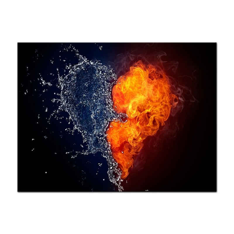 Bilderdepot24 Leinwandbild Herz Feuer und Wasser, Herzen
