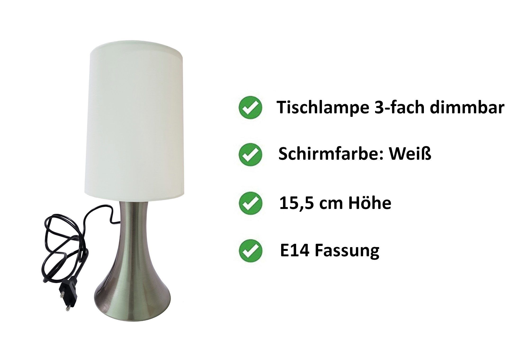 E14 Tischlampe Provance Nachttischlampe Weiß mit Touch-Dimmer