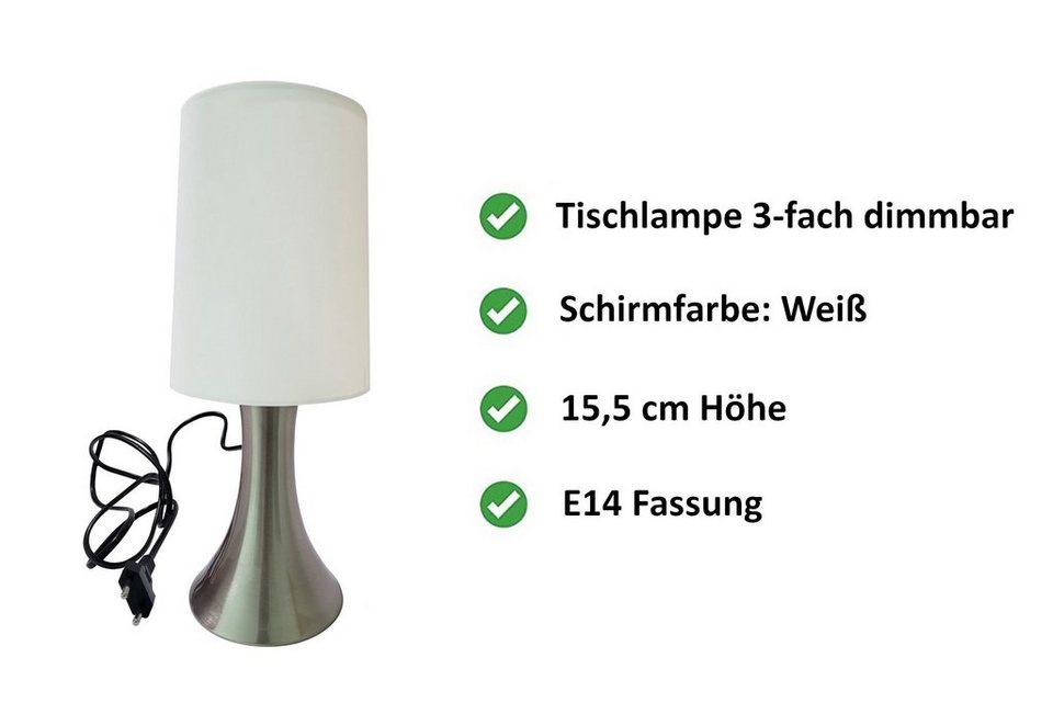 Touch-Dimmer Tischlampe Nachttischlampe Weiß mit Provance E14
