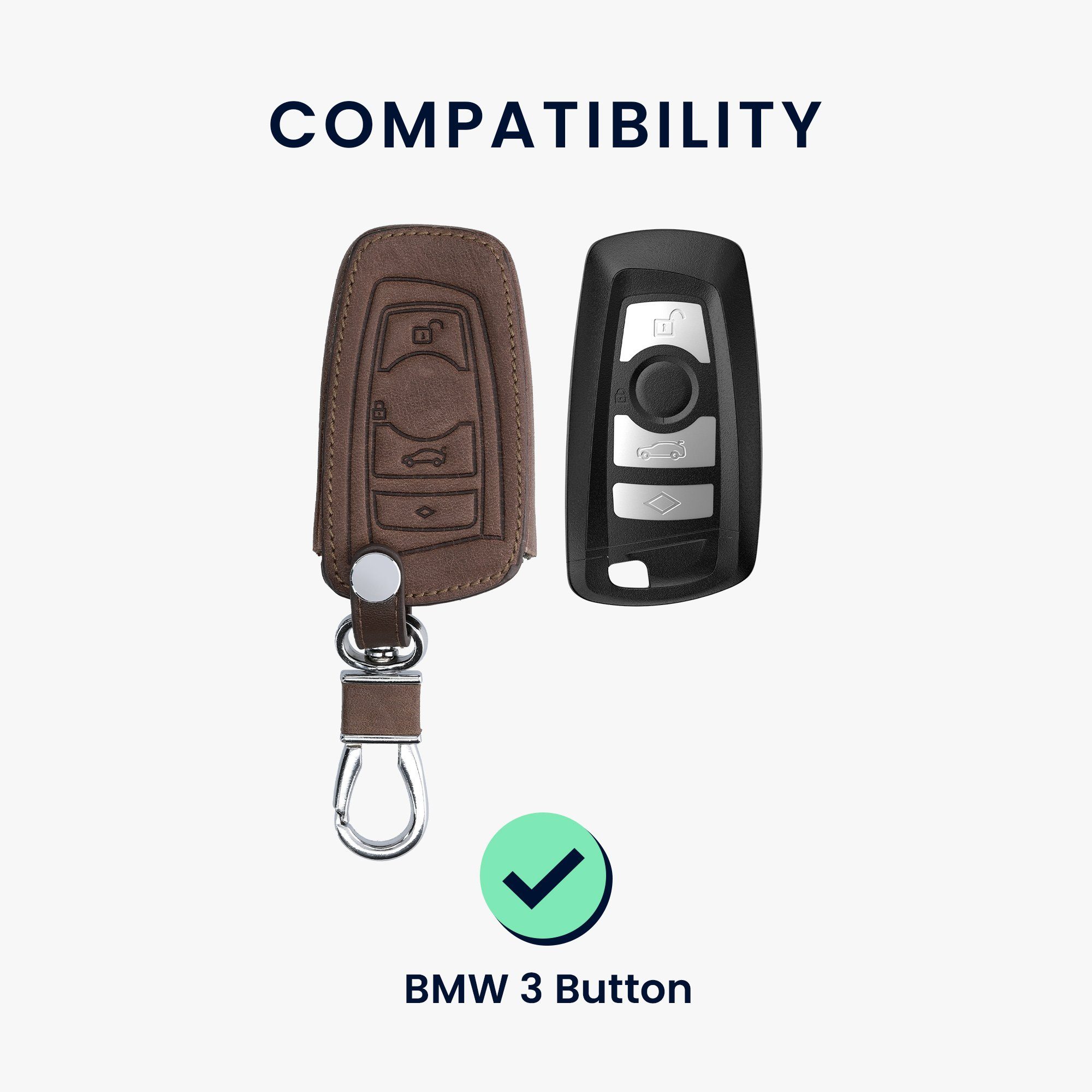 kwmobile Schlüsseltasche Autoschlüssel für Schlüssel Cover BMW, Case Kunstleder Schlüsselhülle Hülle Dunkelbraun