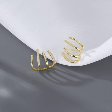 SOTOR Ohrhänger-Set Gold Zirkonia Vier Krallen Ohrringe Wrap Around Pierced Earrings (2 Stück, Silber Pin + Einstellbar, Geschenkbox-Verpackung)