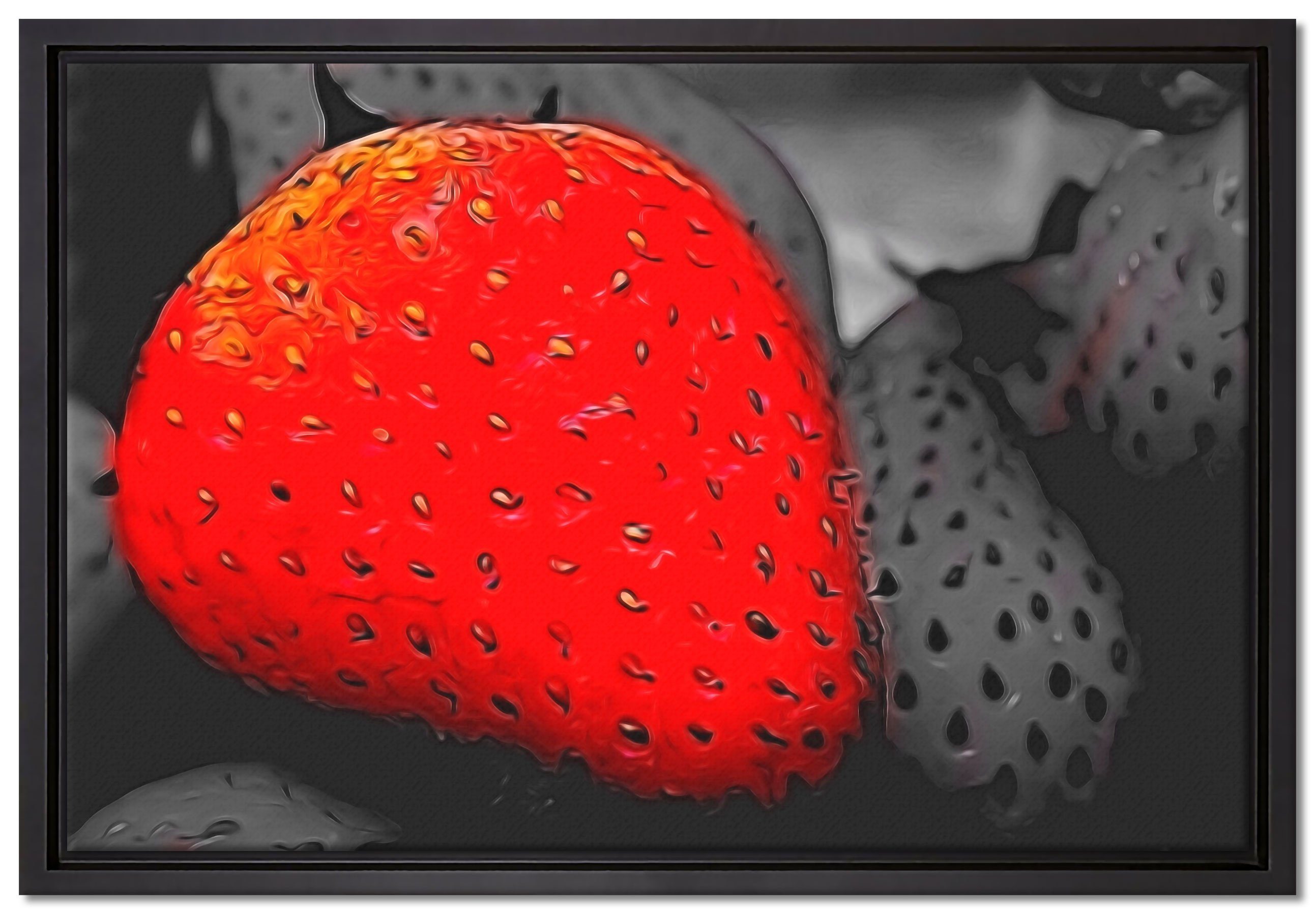 Pixxprint Leinwandbild reife große Erdbeeren, Wanddekoration (1 St), Leinwandbild fertig bespannt, in einem Schattenfugen-Bilderrahmen gefasst, inkl. Zackenaufhänger