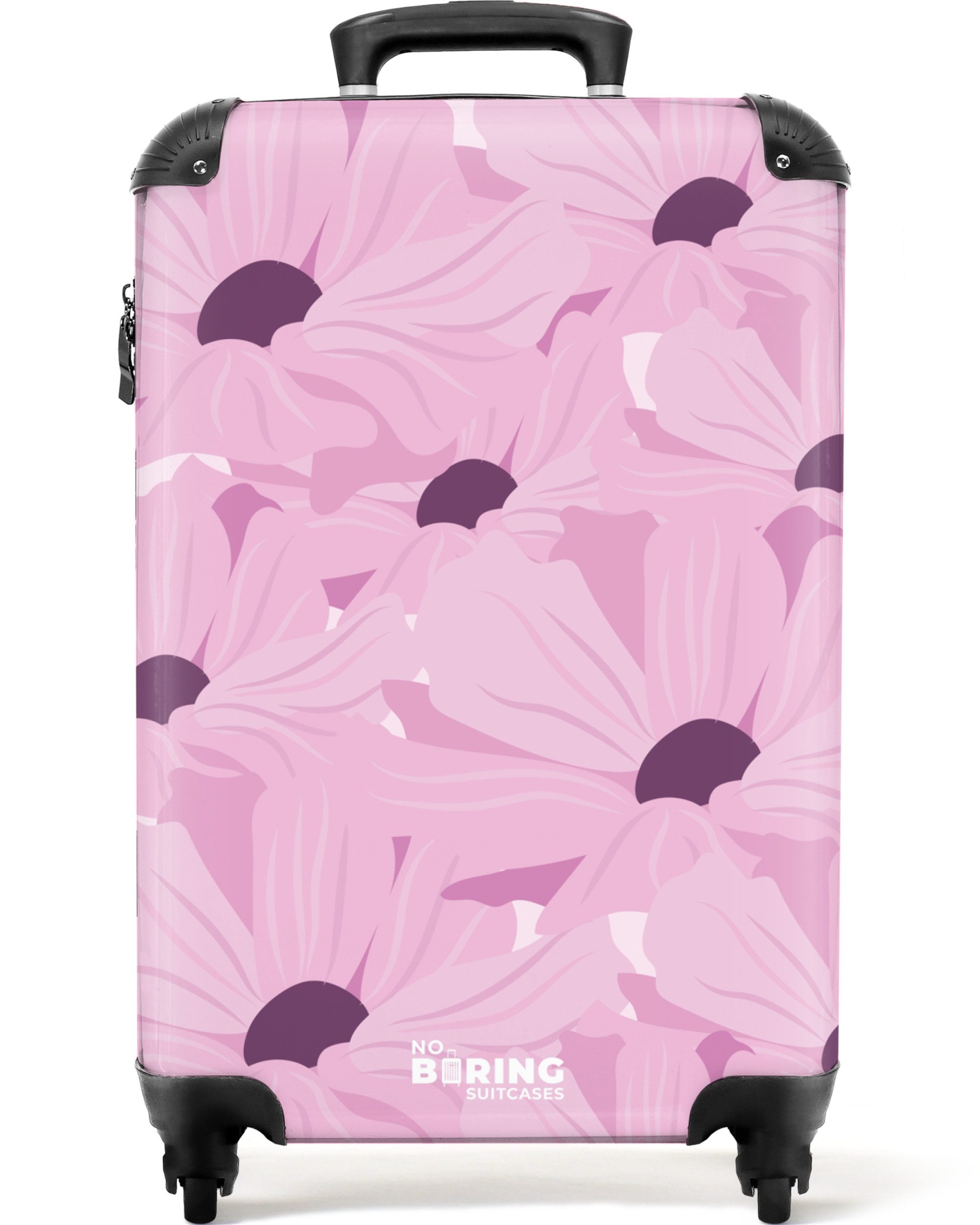 NoBoringSuitcases.com© Hartschalen-Trolley Rosa mit violetten Blüten günstig online kaufen