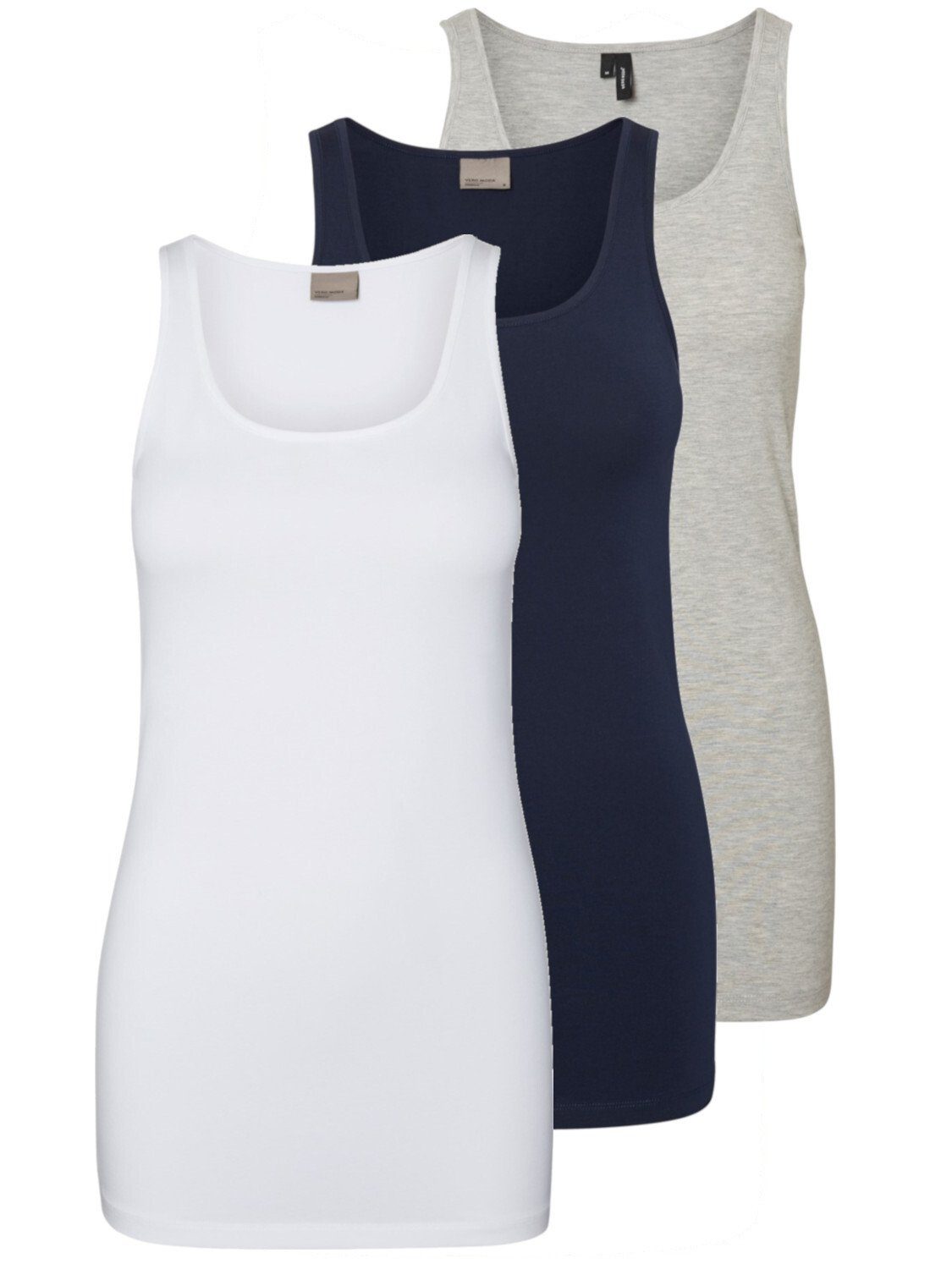 Vero Moda Tanktop Long Tank Top (3-tlg) (3 Stück) lang, elastische Baumwollqualität