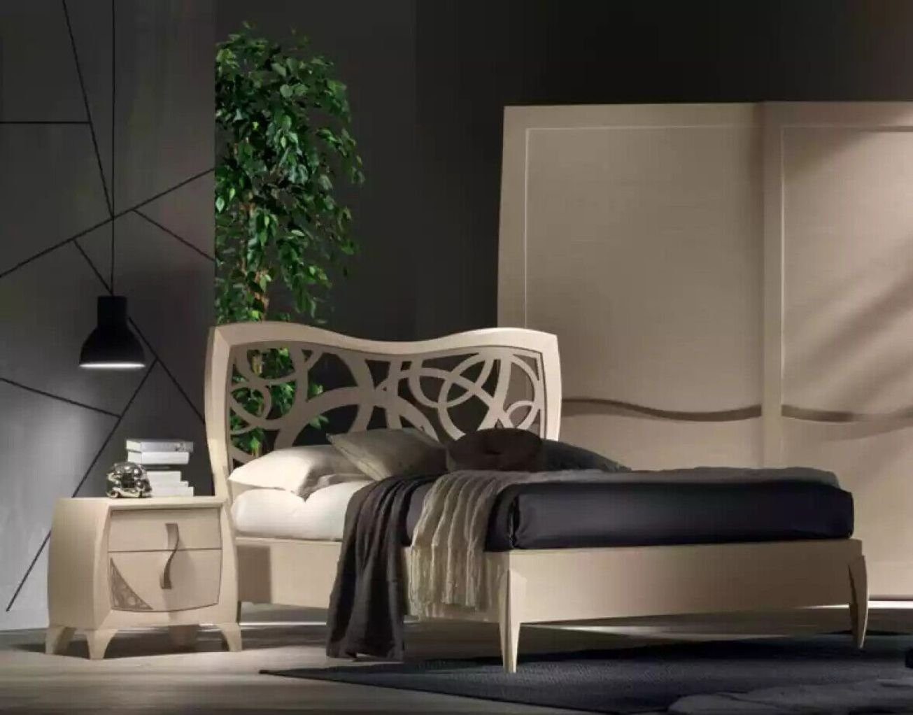JVmoebel Schlafzimmer-Set Design 2x Nachttische 3tlg. Schlafzimmer Luxus Schlafzimmer Möbel, (3-St., Bett + 2x Nachttische), Made in Italy