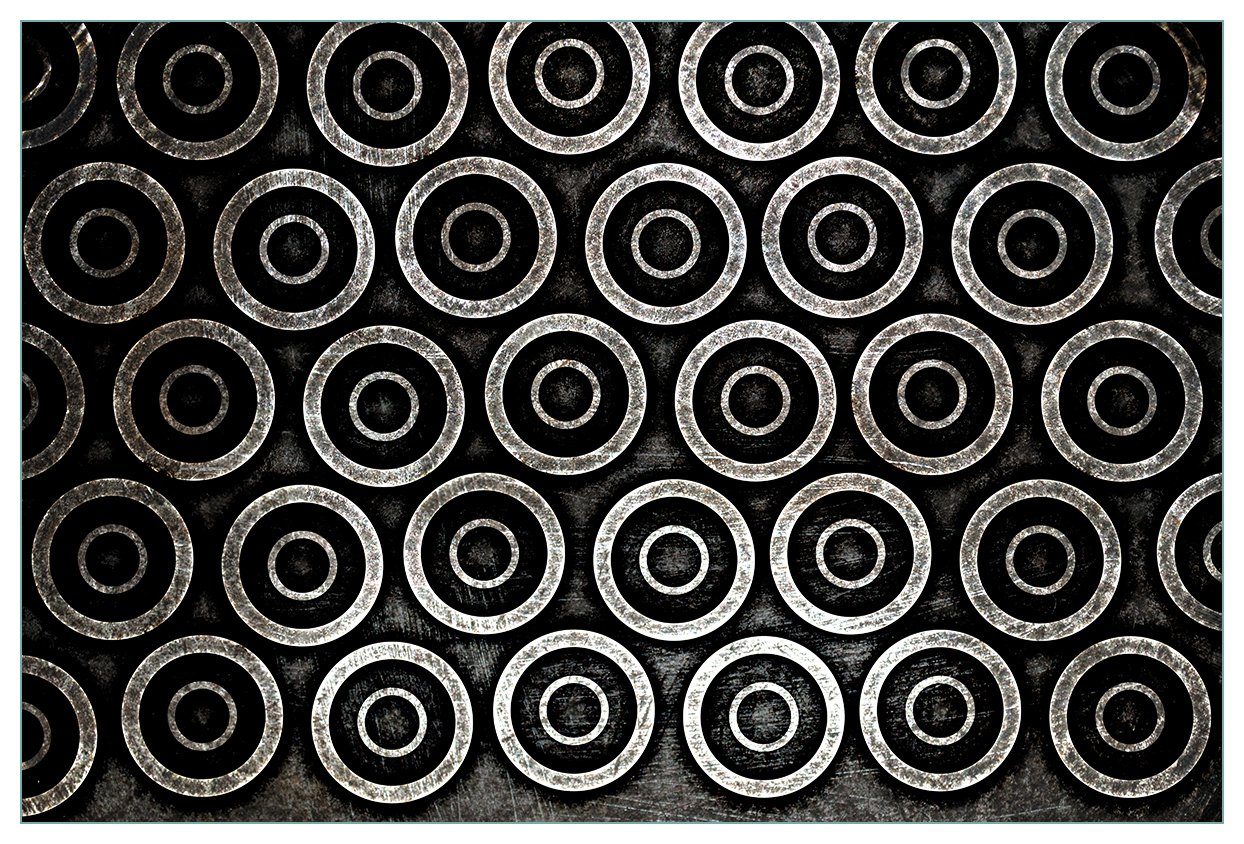 Wallario Küchenrückwand Abstraktes Kreismuster silber, in und schwarz (1-tlg)