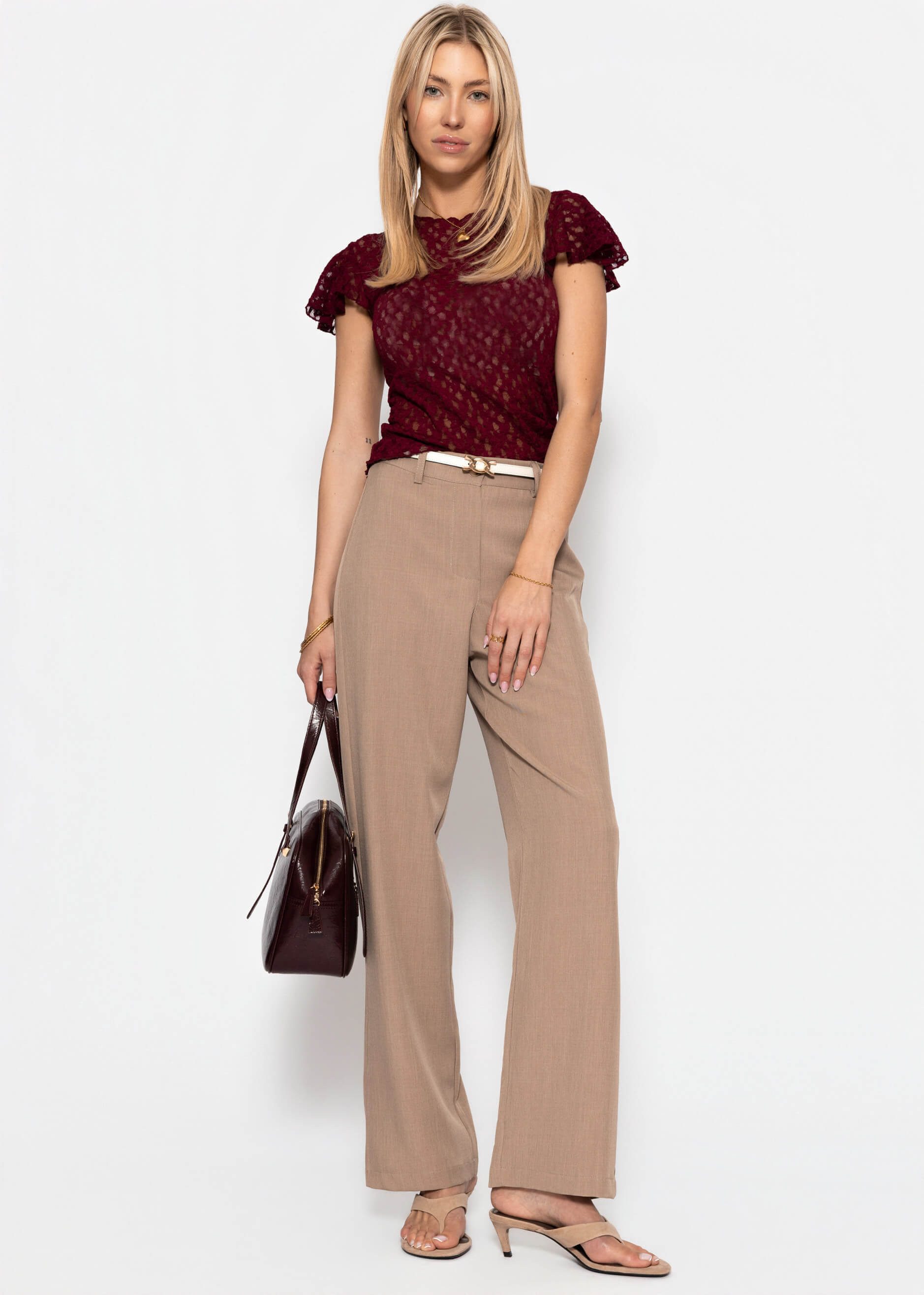 SASSYCLASSY T-Shirt Spitzen Shirt mit Flügelärmel für Damen Elegantes T-Shirt in floralem Muster mit leicht transparenter Optik