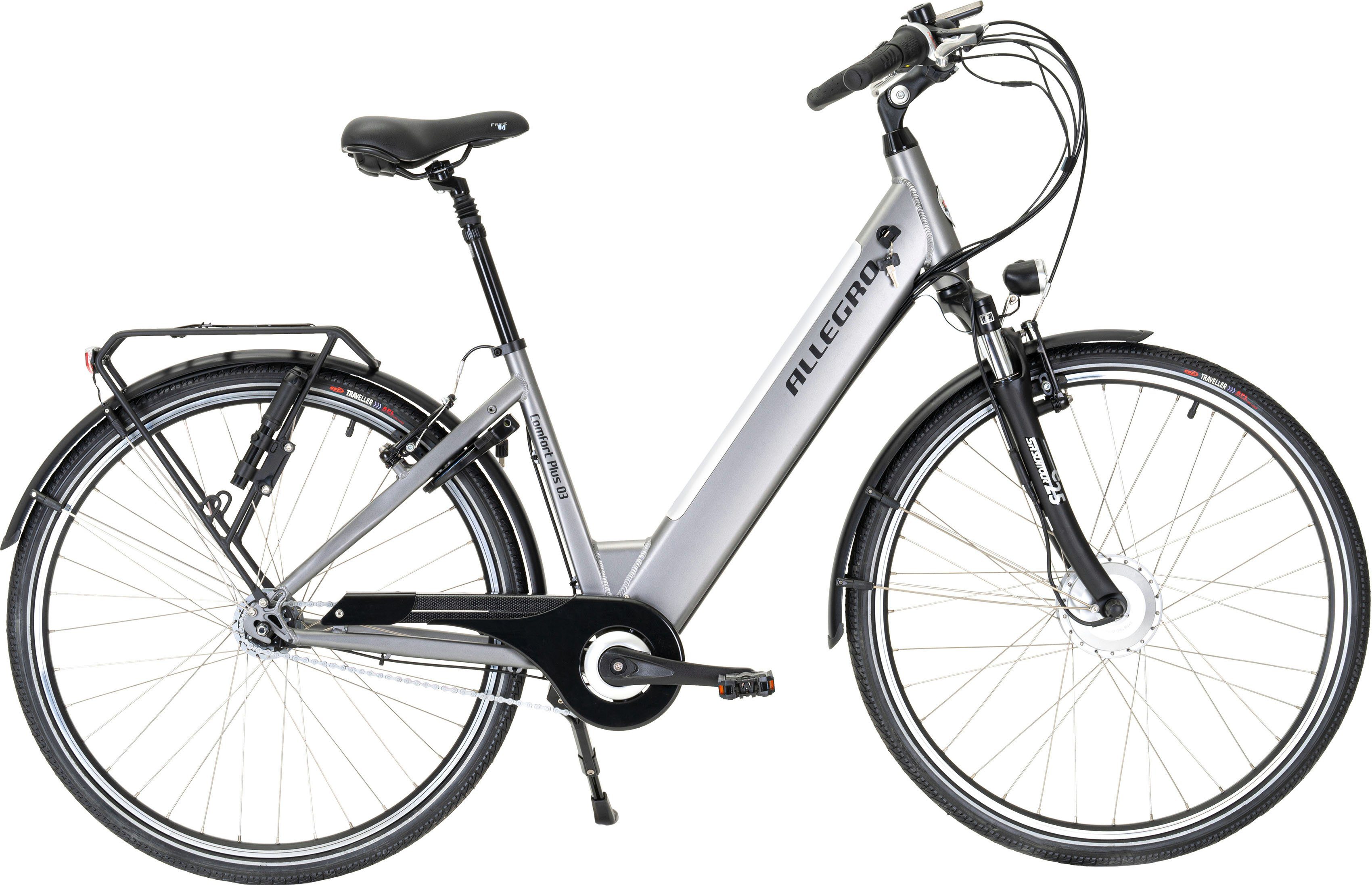 ALLEGRO E-Bike Comfort Plus 03 Silver, 7 Gang Shimano, Nabenschaltung,  Frontmotor, 417 Wh Akku | E-Bikes & Pedelecs