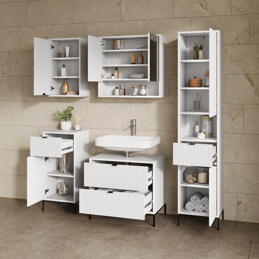 Livinity® Waschbeckenunterschrank Aterno, Weiß, 70 x 63 cm mit 2 ausziehbaren Schubladen (1-St) – Bild 4 von 5