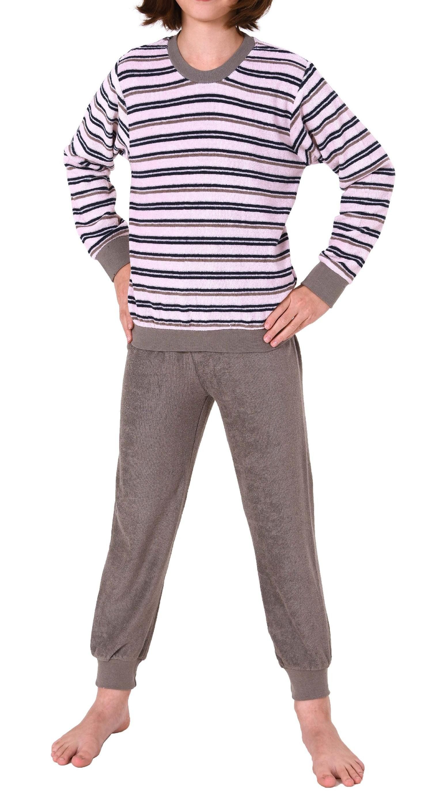 Normann Pyjama Mädchen Frottee Pyjama langarm Schlafanzug mit Bündchen – Bild 3 von 5