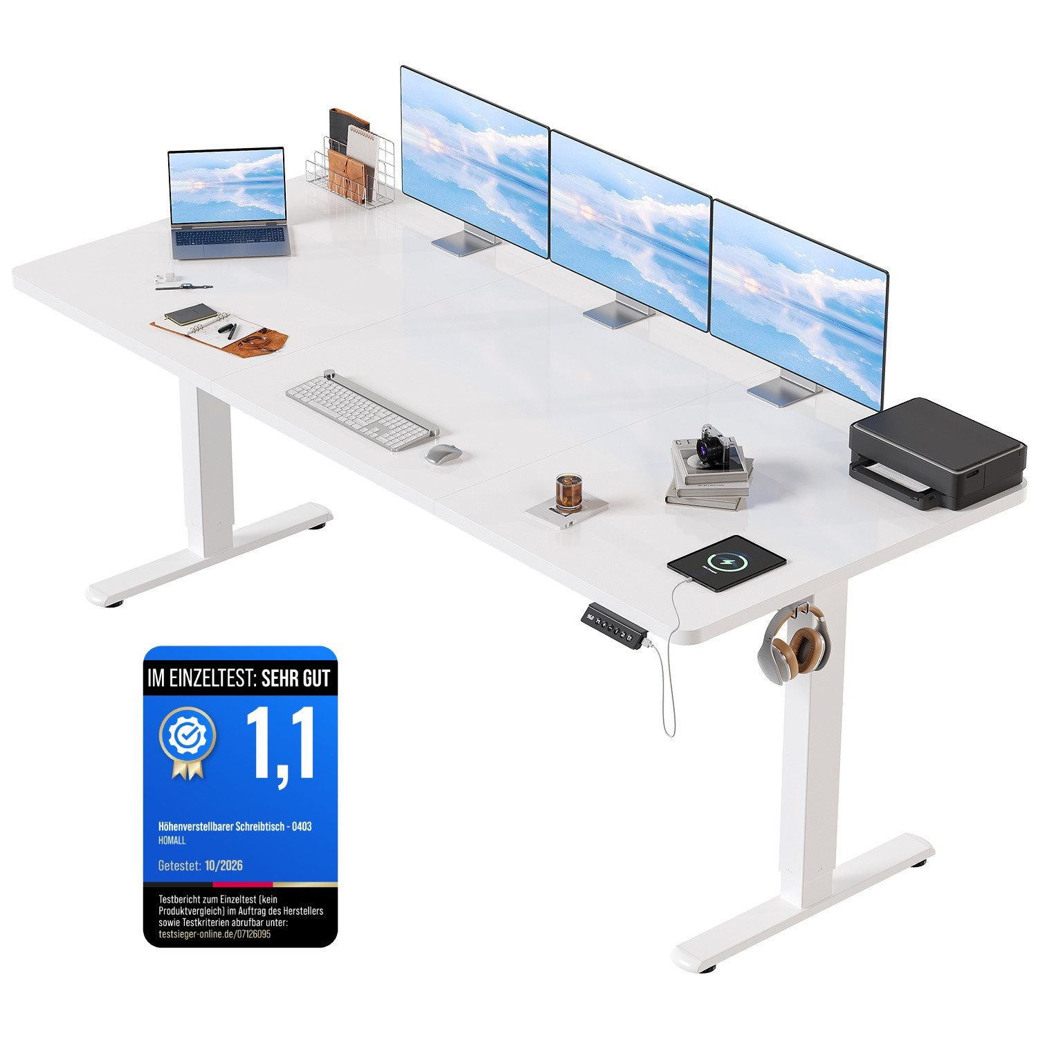 HOMALL Schreibtisch Schreibtisch Höhenverstellbarer mit Gedächtnis und Sitzerinnerung (2-lagige Hohenverstellung mit sitzender Erinnerungsfunktion und USB-Ladeanschluss)