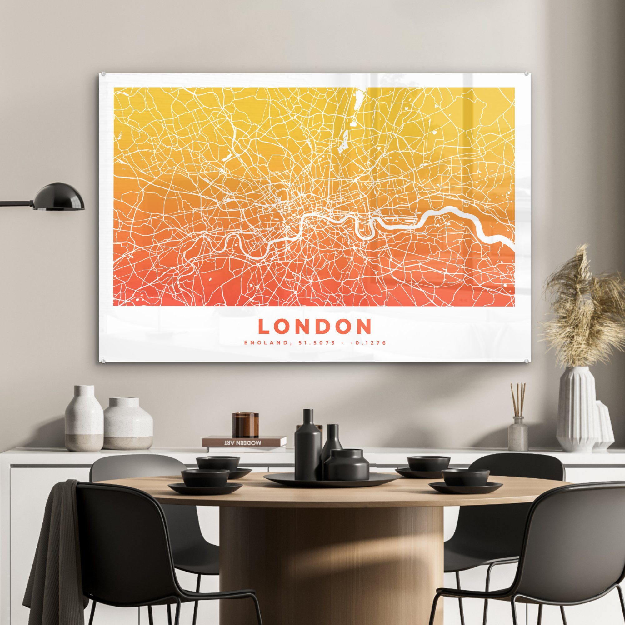 Stadtplan, MuchoWow Schlafzimmer Wohnzimmer - - Acrylglasbild & Acrylglasbilder England (1 St), London