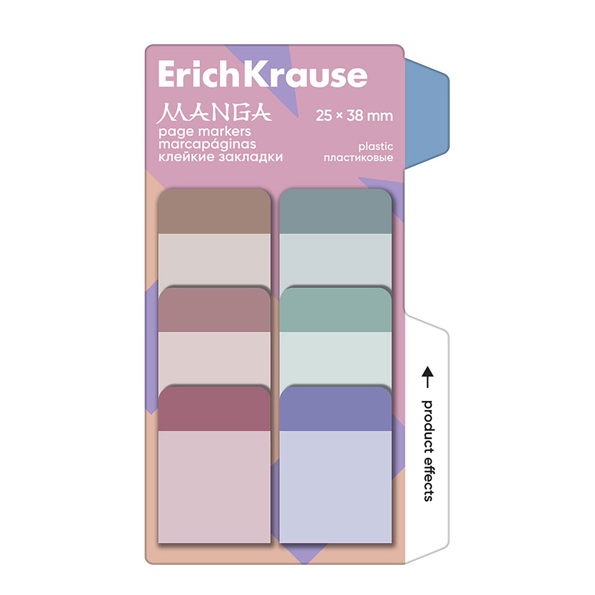 Erich Krause Haftnotizblock, Seitenmarker 25mm Manga Plastik beschriftbar & wiederablösbar 60er Set