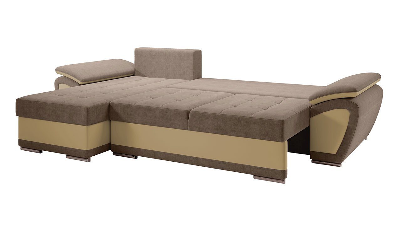 MIRJAN24 Ecksofa Enzo, mit Schlaffunktion und Bettkasten, universal L-Form, Wellenfeder, Ausziehmechanismus
