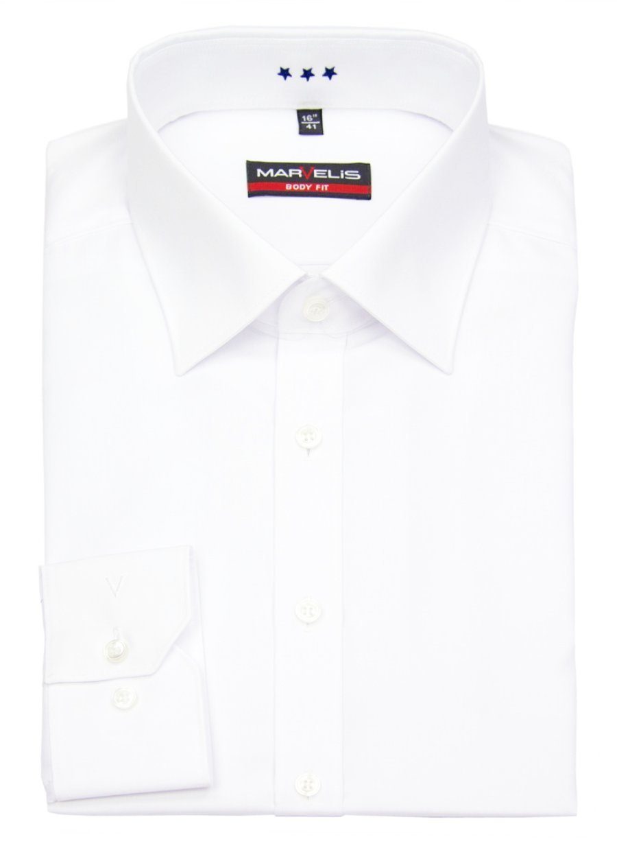 MARVELIS Businesshemd Businesshemd - Body Fit - Langarm - Einfarbig - mit Teilungsnaht - Weiß