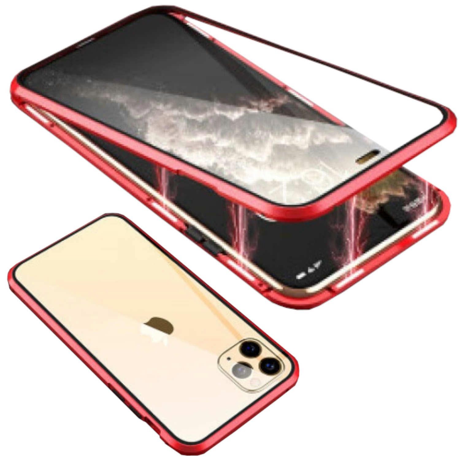 Wigento Handyhülle Für Apple iPhone 15 Pro Max 360 Grad Magnet Glas Bumper Handy Hülle