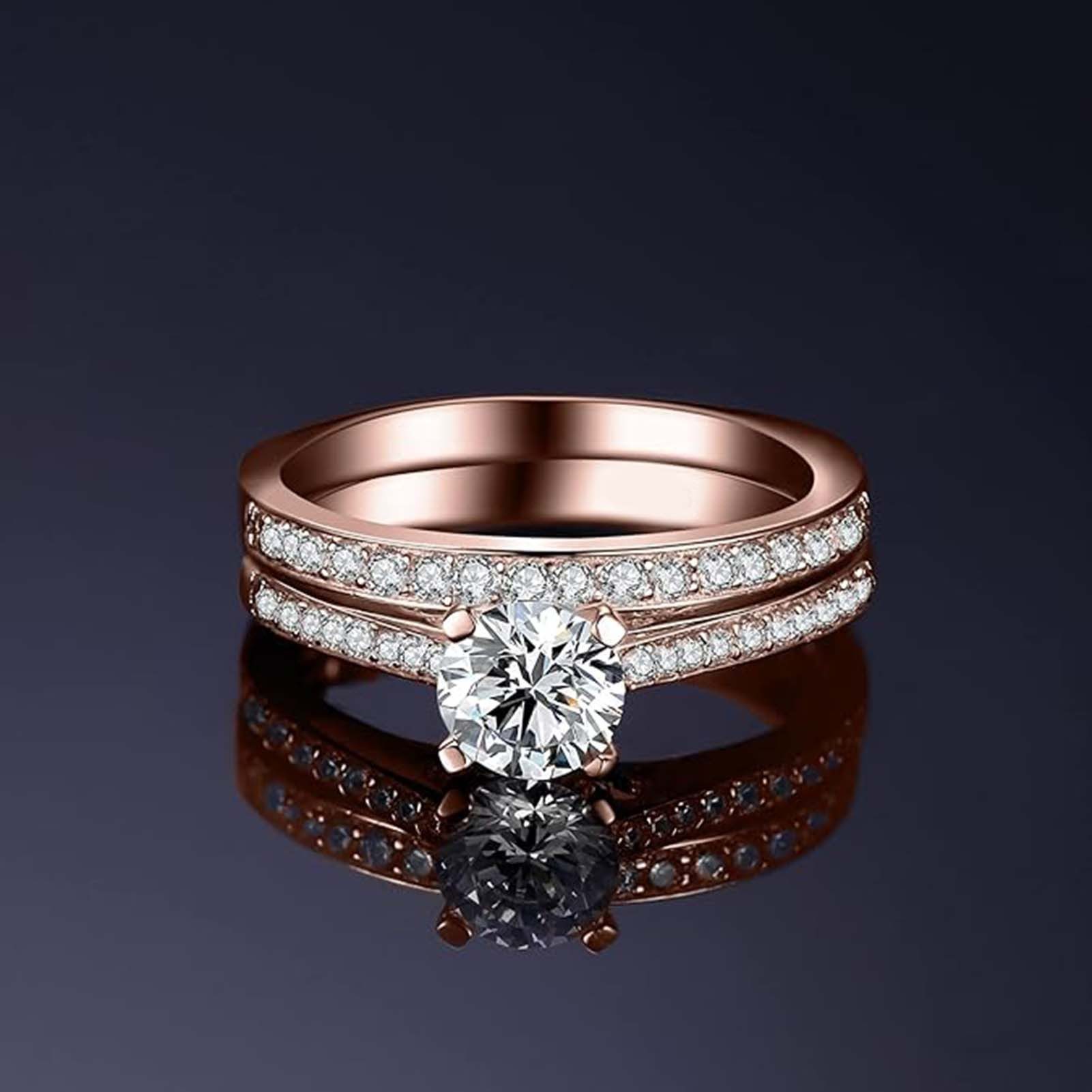 Jumpeak Diamantring Trauringe Eheringe Set 2 Teilig,Verlobungsringe,Diamant Ring Damen, 1ct D Vs1 14K Gold,Brautensemble,Geschenk für Frau,Jahrestage