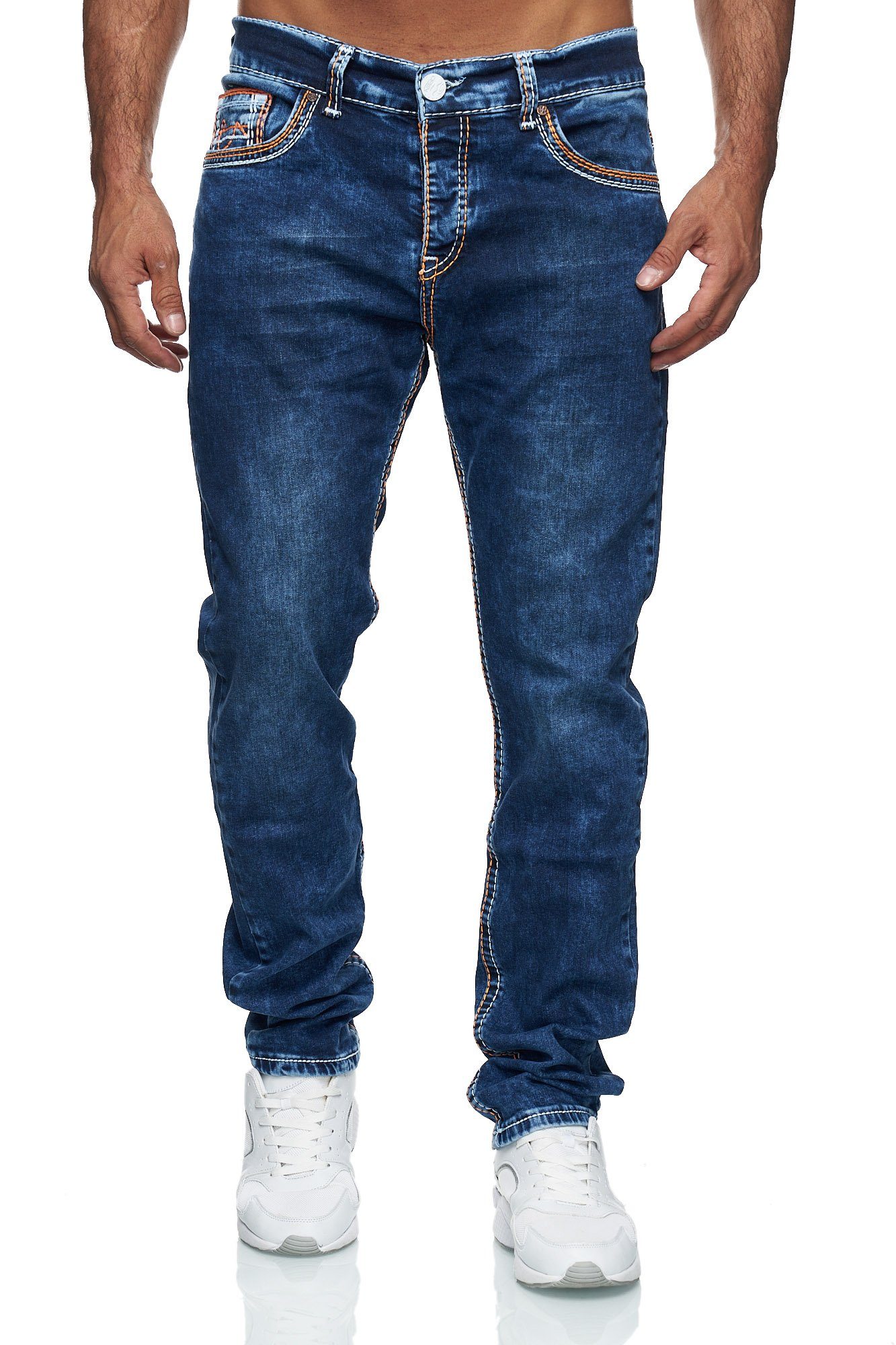 Baxboy Regular-fit-Jeans Herren Jeans Dicke Neon-Naht Straight Fit Denim Stonewashed Stretch – Bild 2 von 5