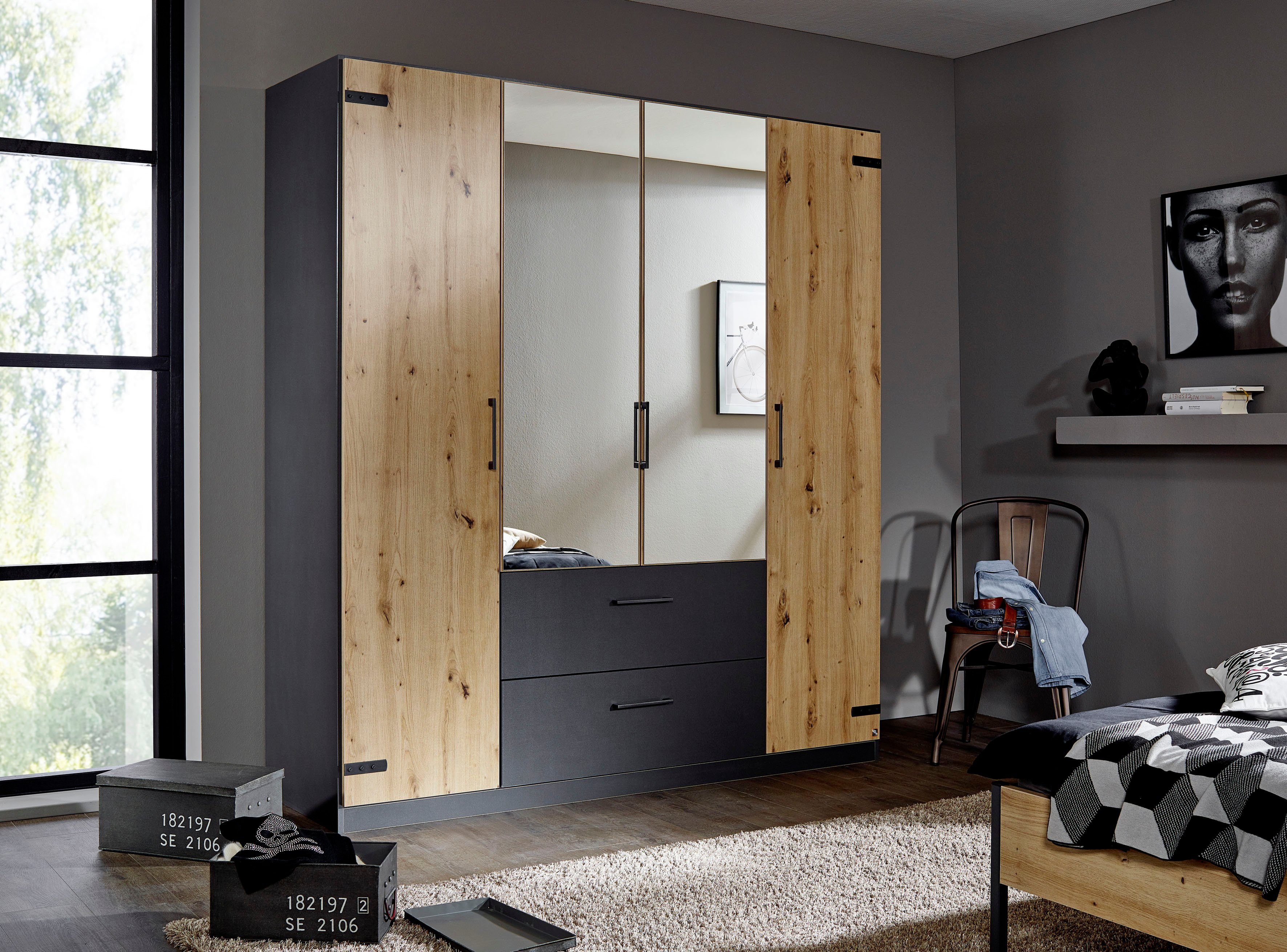 rauch Drehtürenschrank "Holmes", im Industrial Style, mit Schubkästen, mit günstig online kaufen