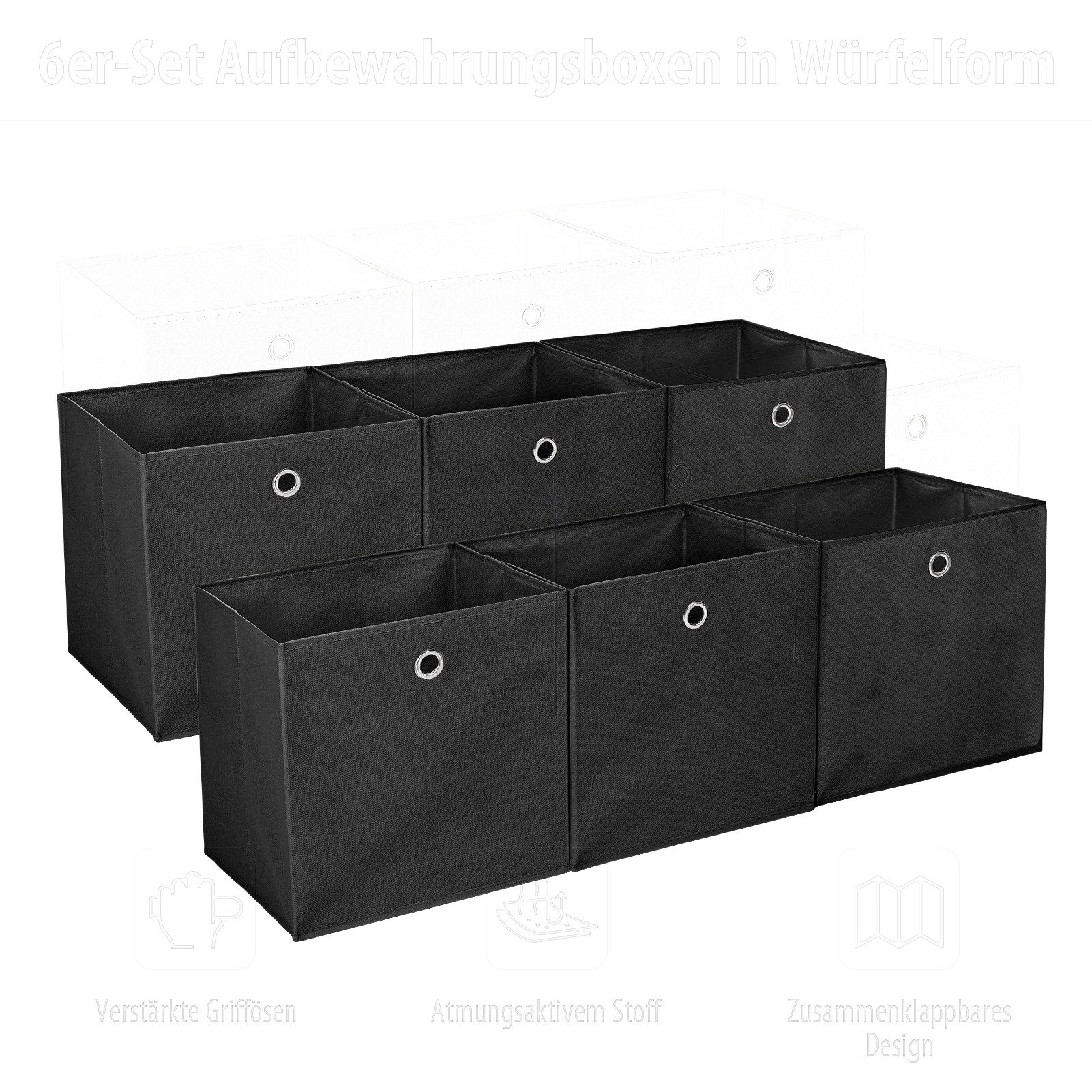 Aufbewahrungsbox 6 Stück Faltbox Faltbare Aufbewahrungsbox 32x32x32cm Stoffbox