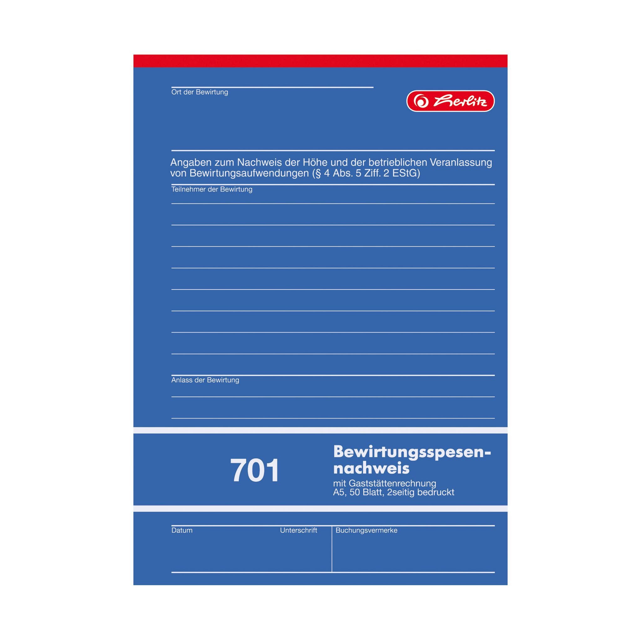 Herlitz Formularblock Herlitz Bewirtungsspesennachweis A5 701 50 Bl. FSC