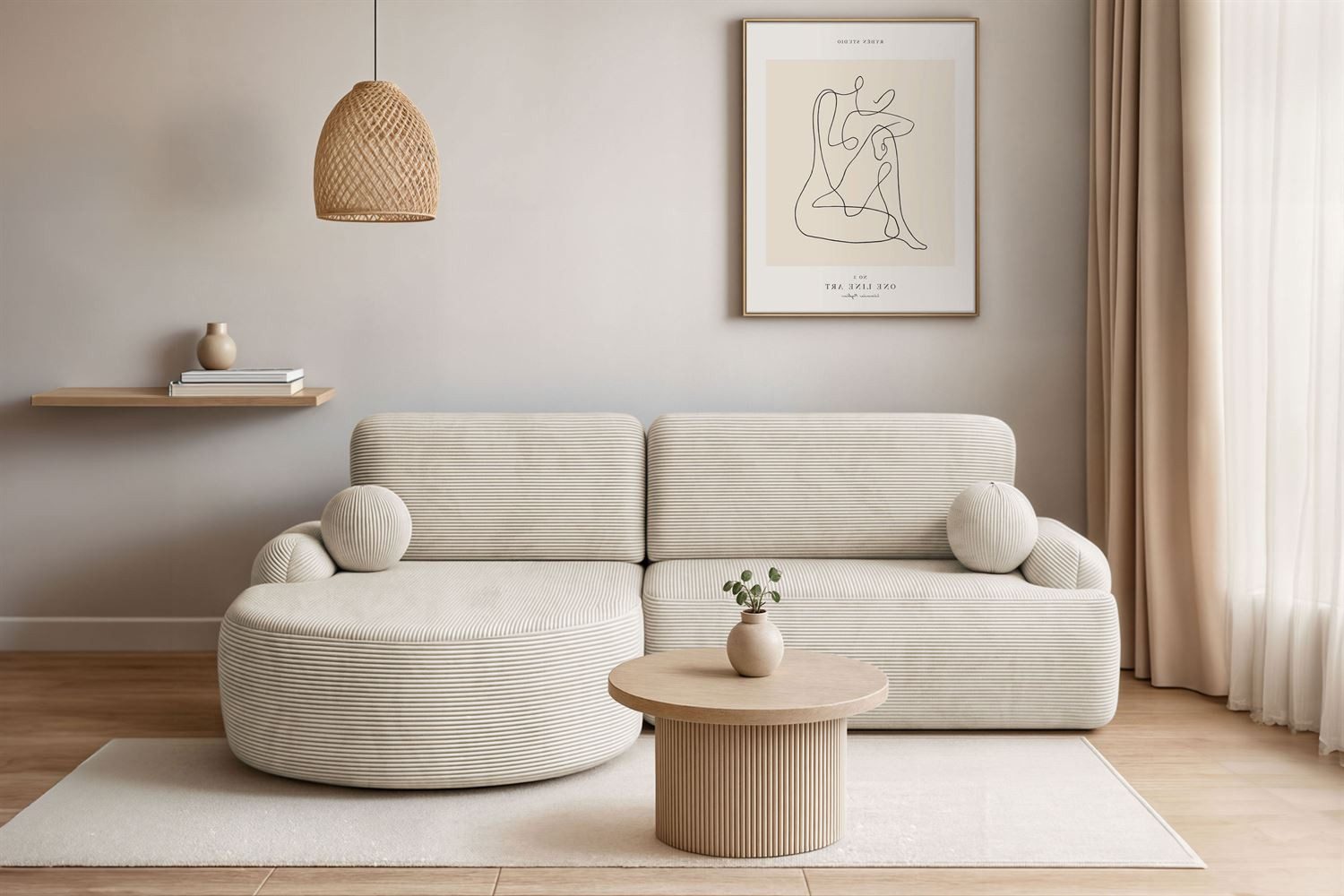 Lookway Ecksofa CLEO CORD Rundes Ecksofa mit Schlaffunktion und Bettkasten
