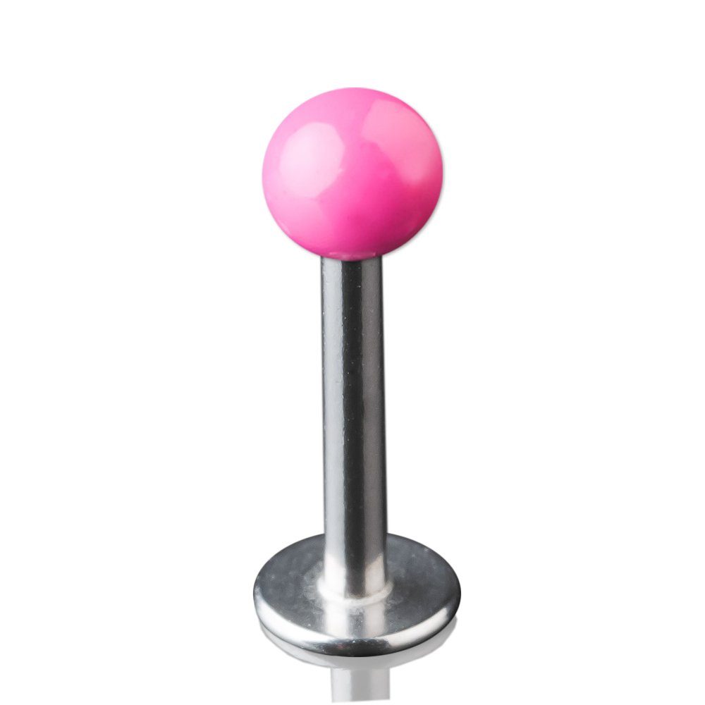 Stecker Pink Piercing 8mm emailliert, Labretstecker viva-adorno Piercing-Set 1,2 Lippen Stahlkugel x 316L Chirurgenstahl