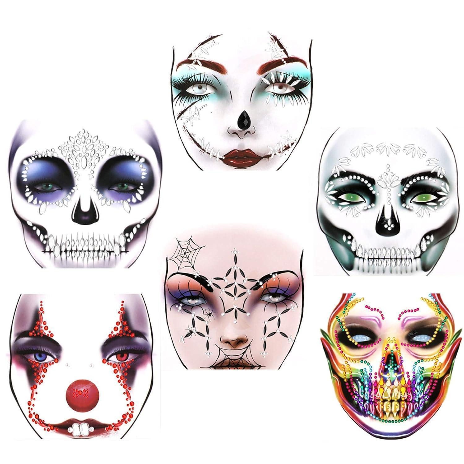 LuxusKollektion Strass-Tattoo Temporäre Halloween Gesicht Edelsteine Aufkleber Raves Make-up