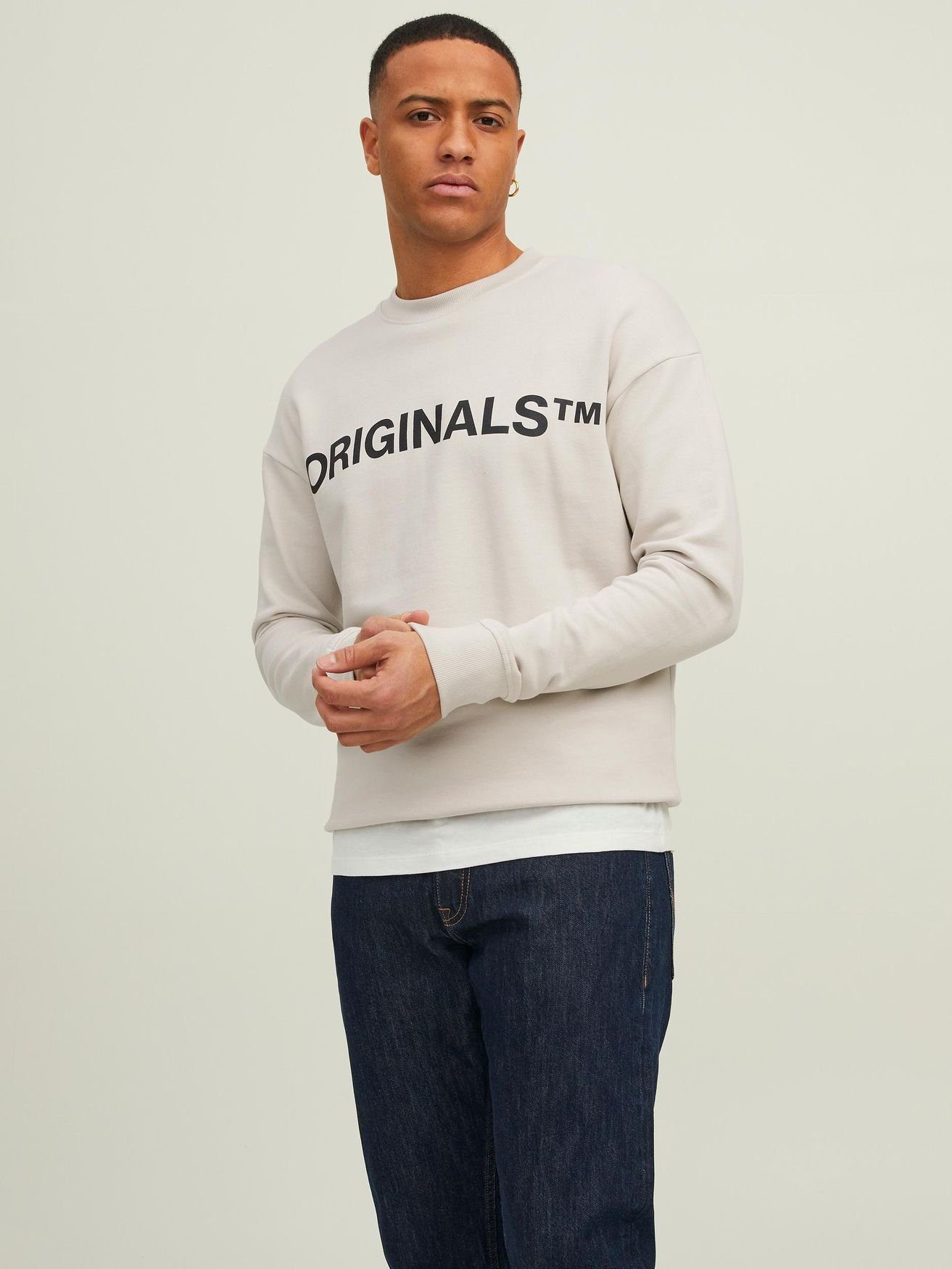 Jack & Jones Sweatshirt Basic Sweater Langarm Shirt Rundhals Pullover JORCLEAN 4672 in Sand