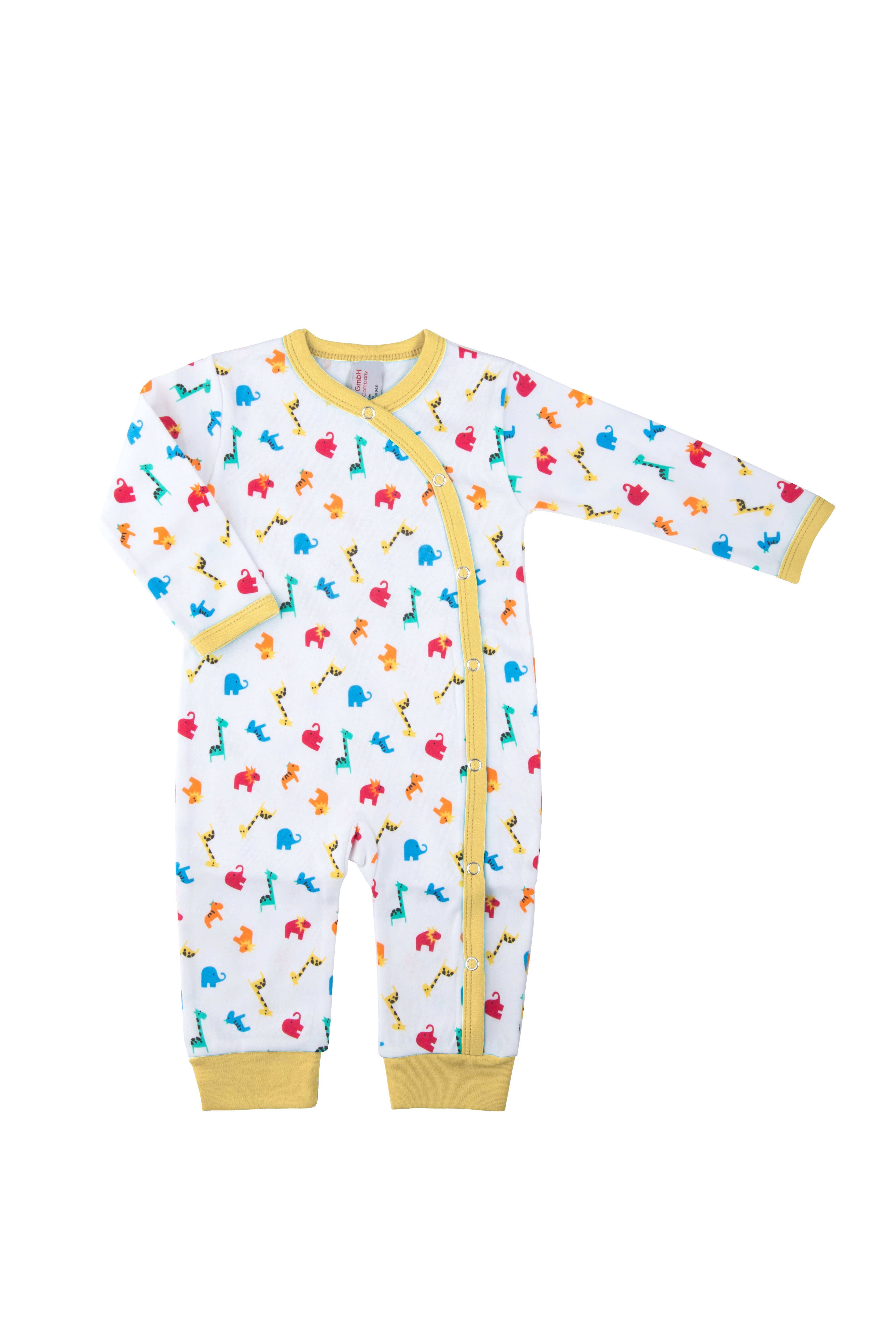 Clinotest Schlafoverall Baby Schlafanzug aus Jersey, Zootiere, Druckknöpfe Gelb