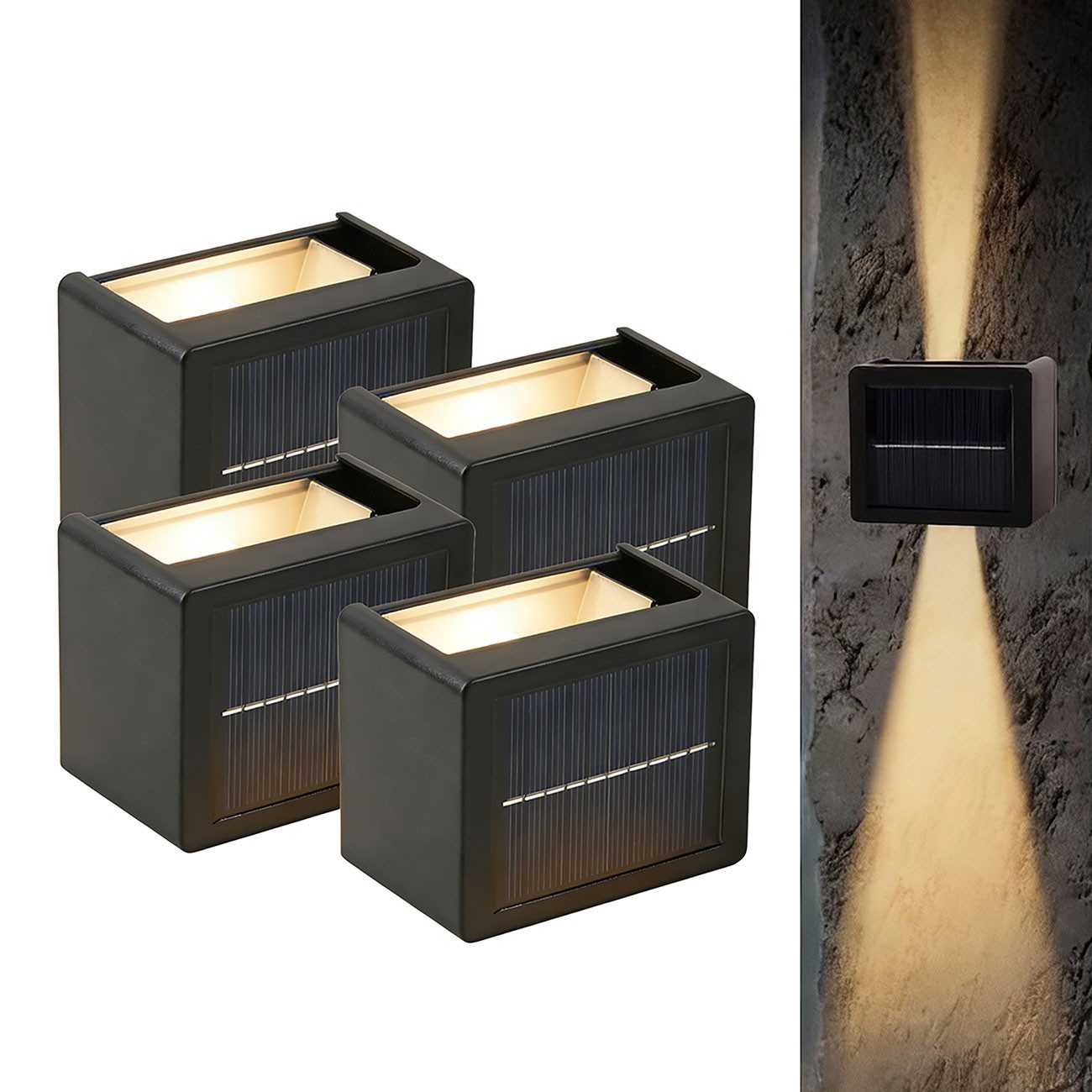 shop'n smile ideoon LED Außen-Wandleuchte Solarleuchten Outdoor mit Akku&Sensor IP44 Deko Strahler 12 LEDs, 12 LEDs pro Leuchte, Leuchtdauer 10 St. Dämmerungssensor Warm-&Kaltweiß 12 LEDs pro Leuchte