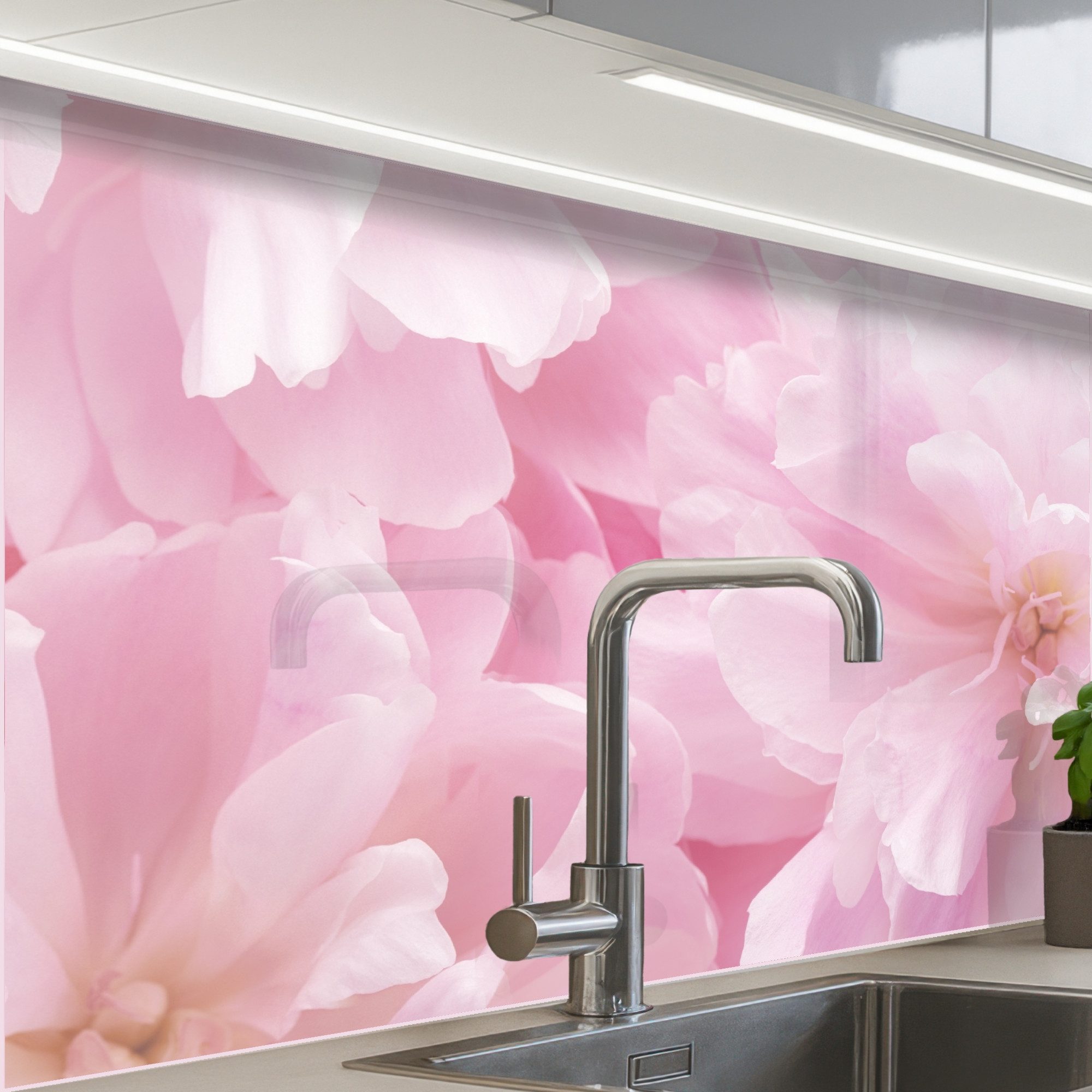 KitchenYeah Küchenrückwand Muster selbstklebend (keine Folie) Blumen - Rosa - Pfingstrose, (1-tlg), Spritzschutz, Küche, Rückwand, Küchenwand, Küchenfront, 30x20 cm