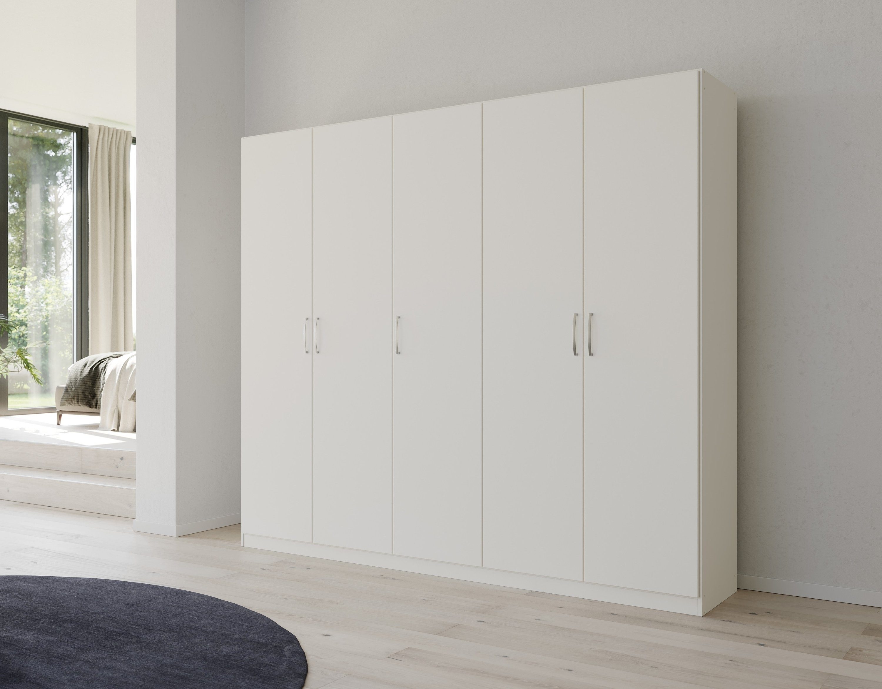 rauch Drehtürenschrank Kleiderschrank Schrank Garderobe Ankleide PURE BY QUADRA SPIN (Breiten: 181/226/271 cm, Höhe 210 cm) mit Spiegel, in puristischem Design, Griffe alufarben MADE IN GERMANY