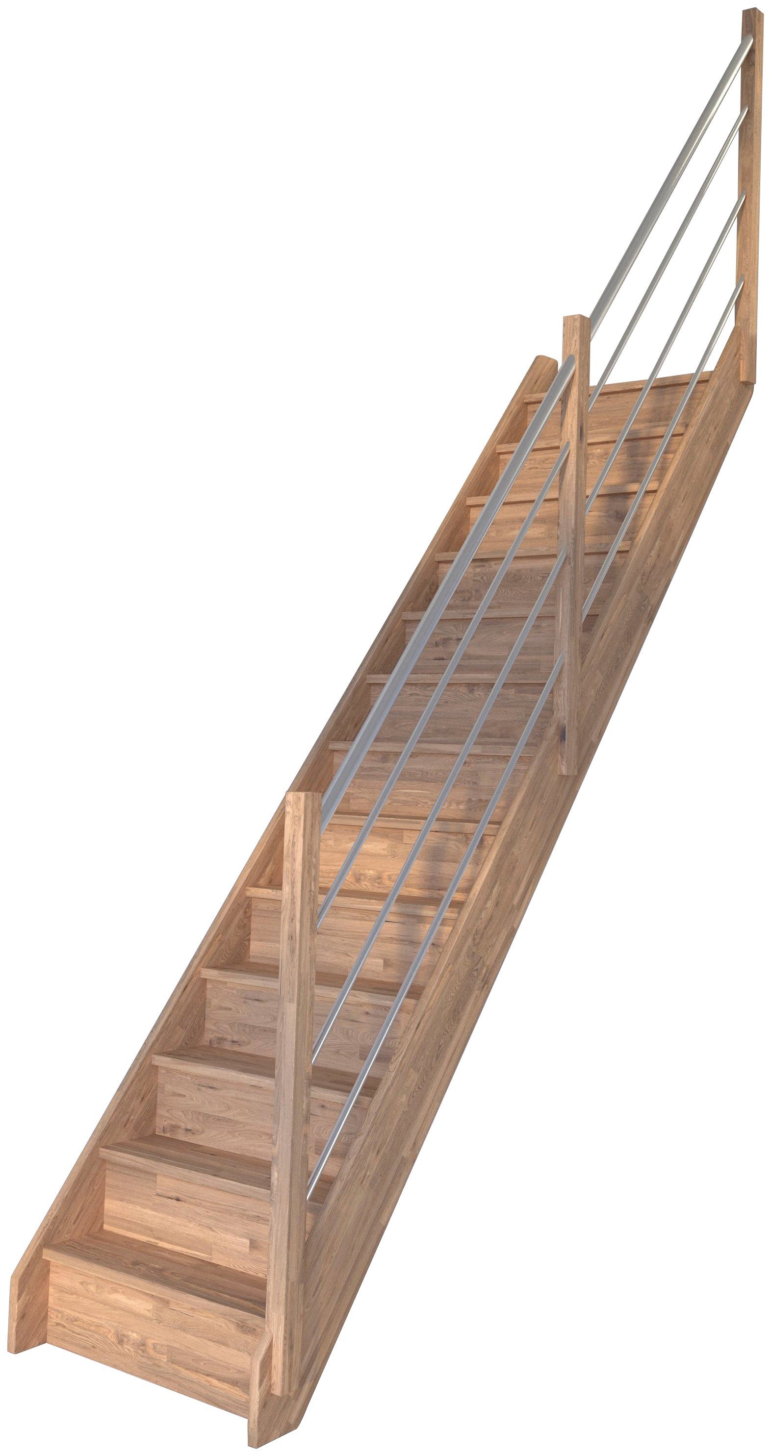 Starwood Raumspartreppe Massivholz Rhodos, Holz-Edelstahl Rechts, für Geschosshöhen bis 300 cm, Stufen geschlossen, Durchgehende Wangenteile