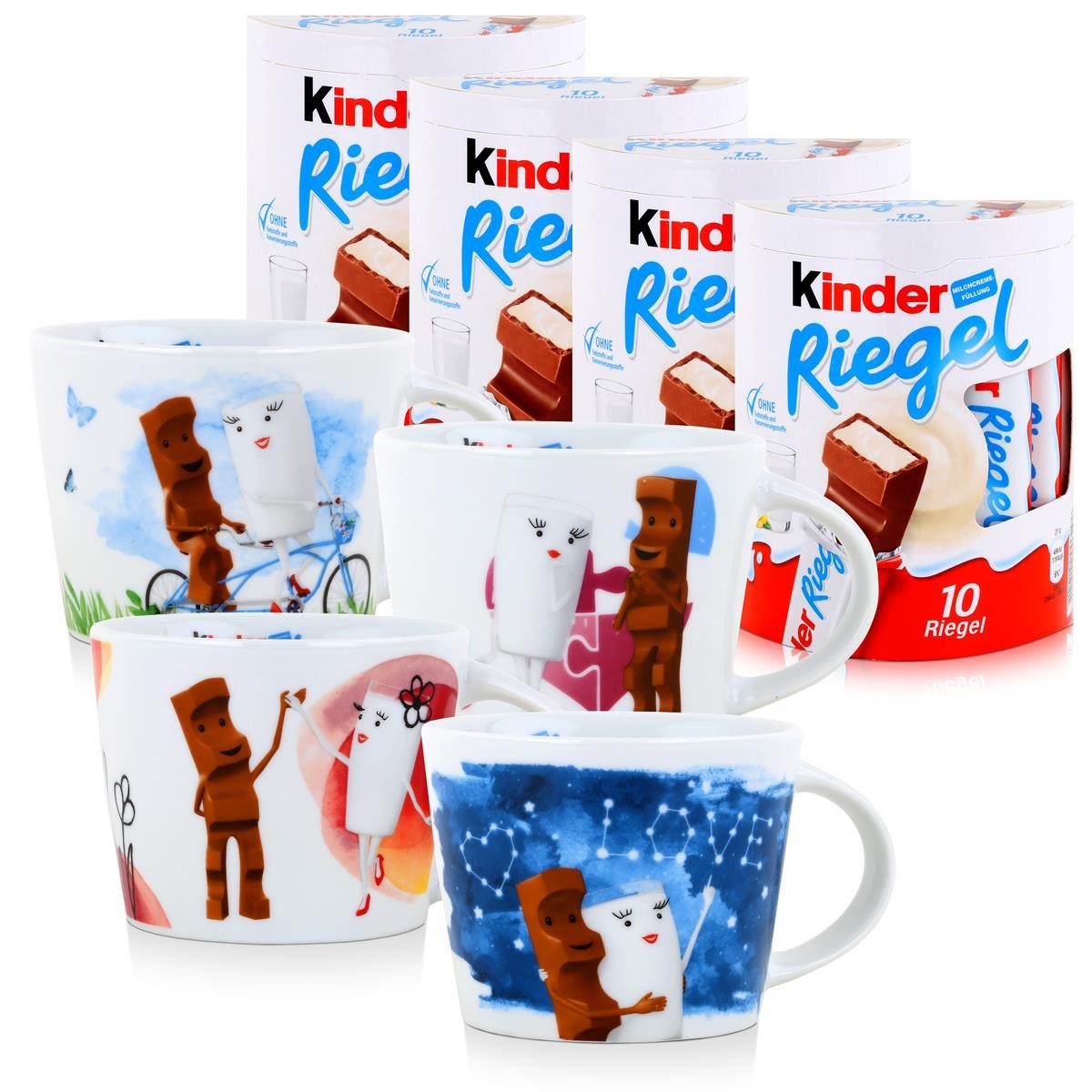 Gläser-Set Kinder Riegel Sammel-Tasse Fan Edition 4 Tassen & 4x10 Kinder Riegel j
