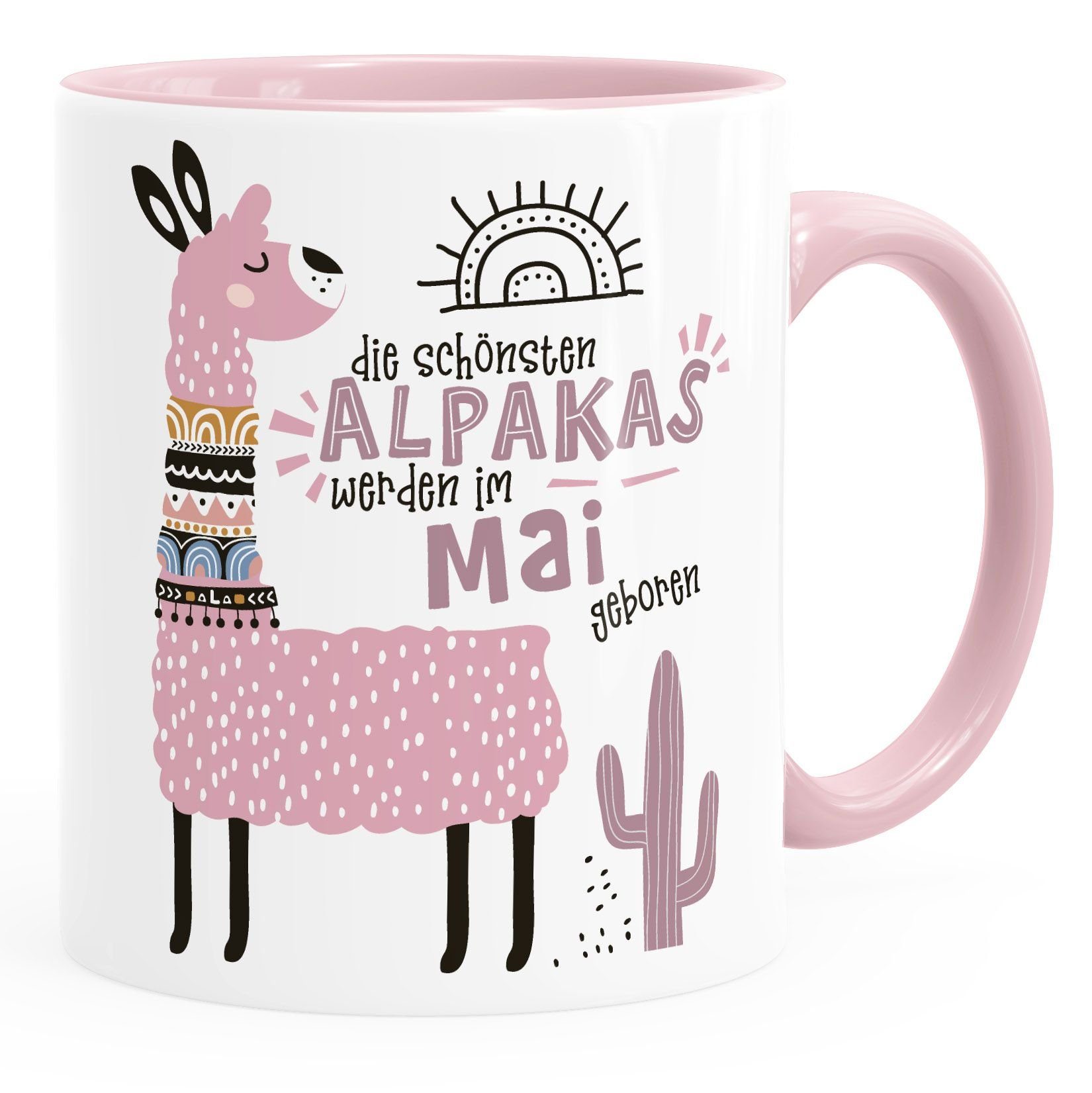 anpassbares rosa Alpakas individuelle Januar-Dezember im Keramik Motiv Die geboren Geburtsmonat Rosa SpecialMe Schönsten Kaffee-Tasse SpecialMe®, werden Geburtags-Geschenke Tasse Lama Mai
