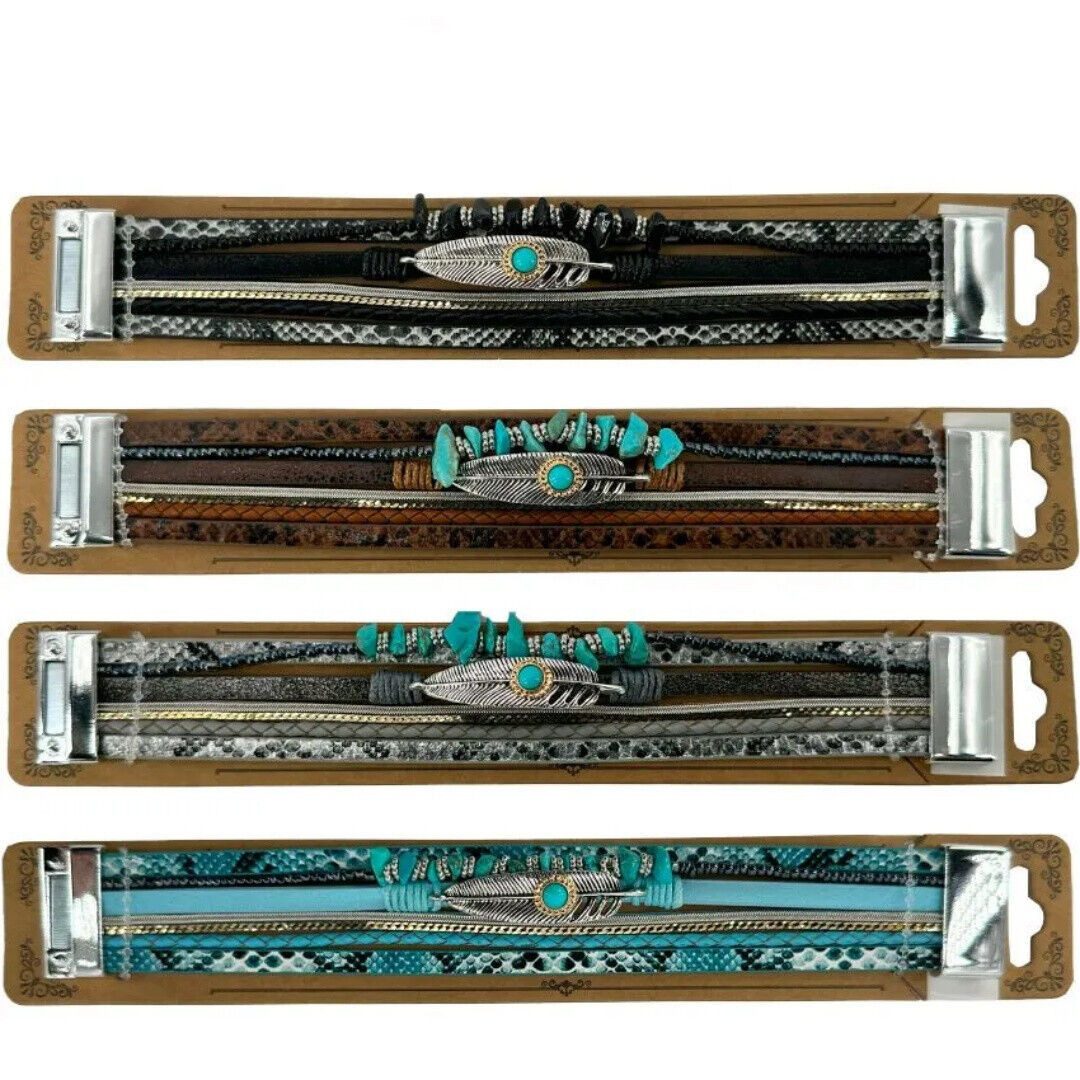 Westernlifestyle Armband Lederarmband im Westernstyle Country Feder Perlen türkise Steine