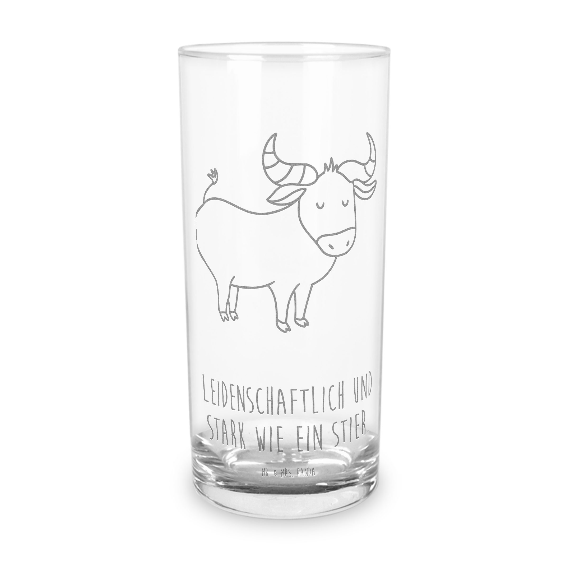 Mr. & Mrs. Panda Glas Sternzeichen Stier, Wasserglas 200 ml, Transparent, Trinkglas, Longdr, Premium Glas, küchenglas haushaltsglas Geschenkglas