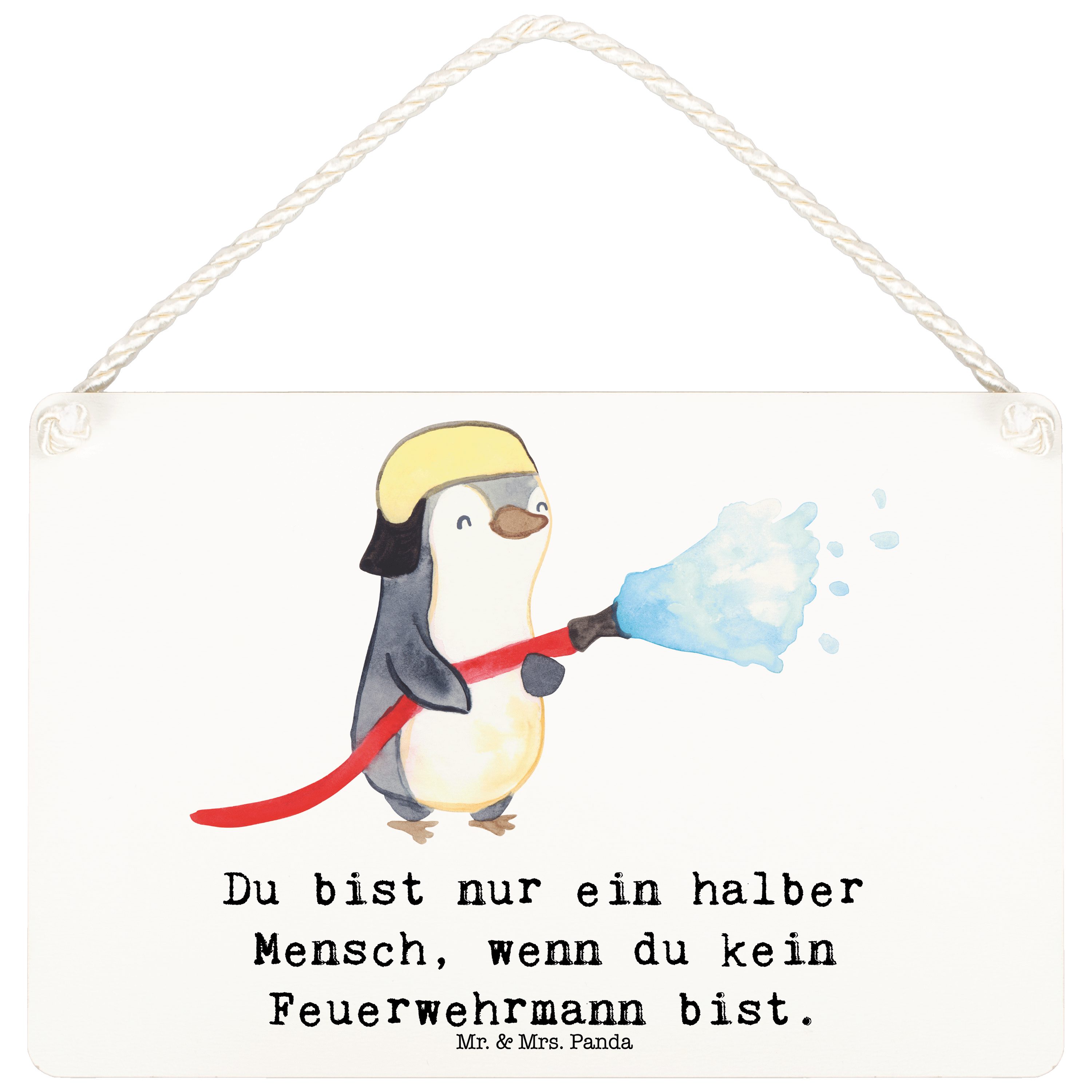 Mr. & Mrs. Panda Hinweisschild DIN A6 Feuerwehrmann Herz Weiß