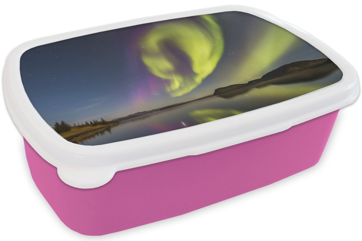 MuchoWow Lunchbox Nordlichter - Wasser rosa Kinder, Lila Erwachsene, Snackbox, - Brotbox Brotdose für Schweden (2-tlg), Kunststoff Kunststoff, Grün, - - Mädchen