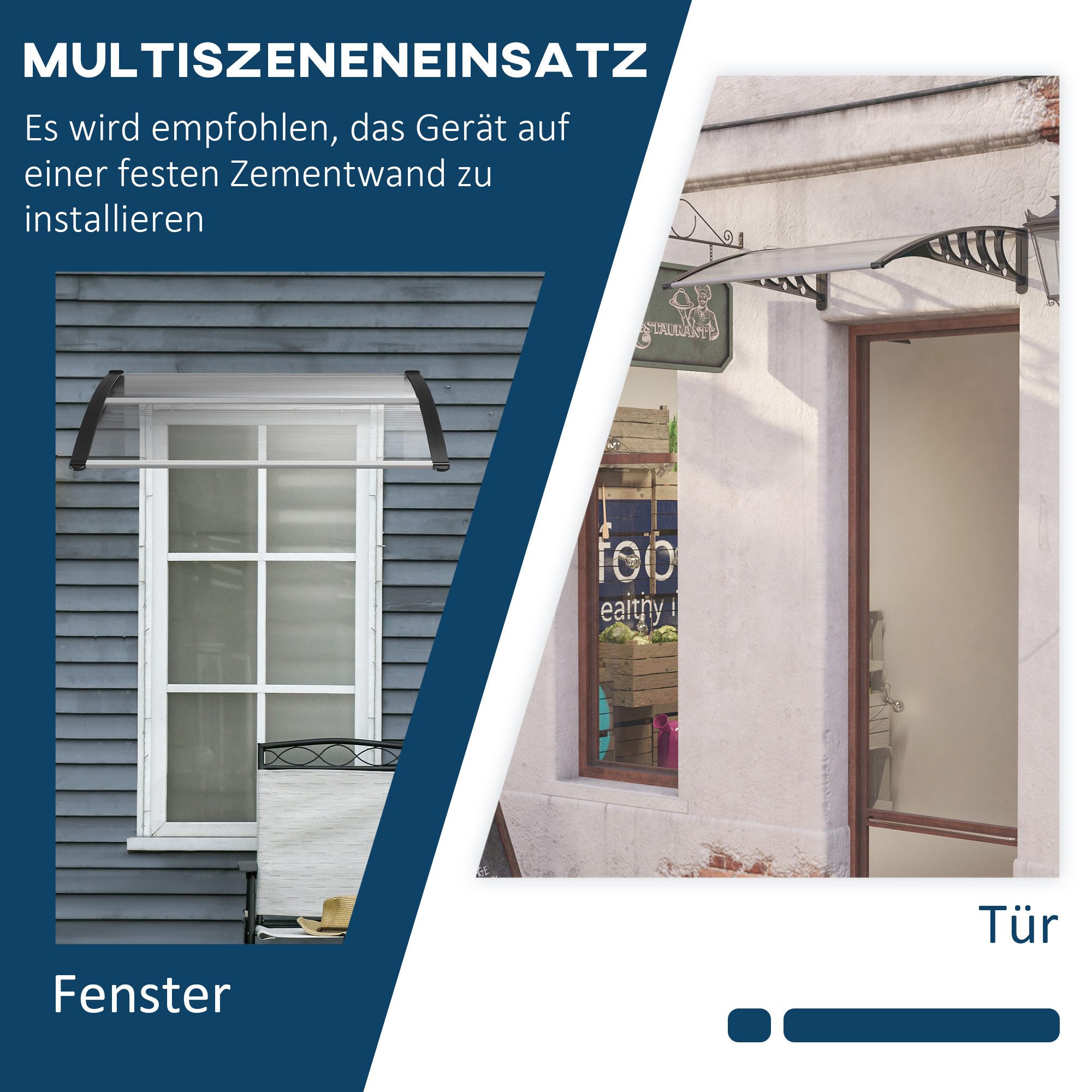 furnicato Vordach für Haustür/Fenster, wetterfest, transparent, Alum (1 St)