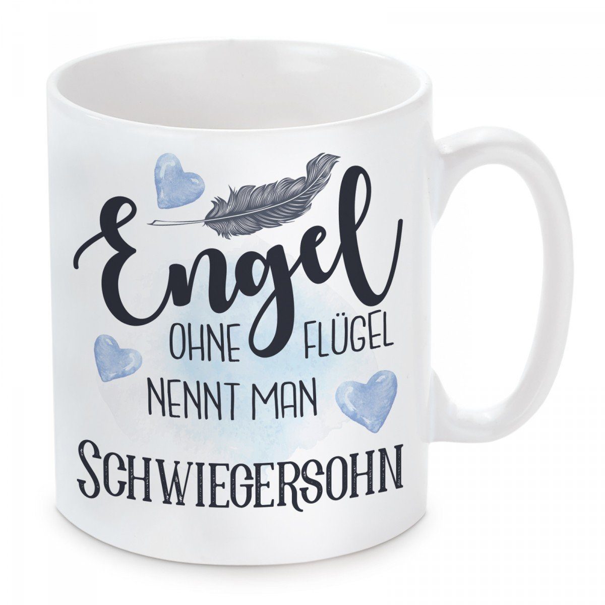 Herzbotschaft Tasse Kaffeebecher mit Motiv Engel ohne Flügel nennt man Schwiegersohn, Keramik, Kaffeetasse spülmaschinenfest und mikrowellengeeignet