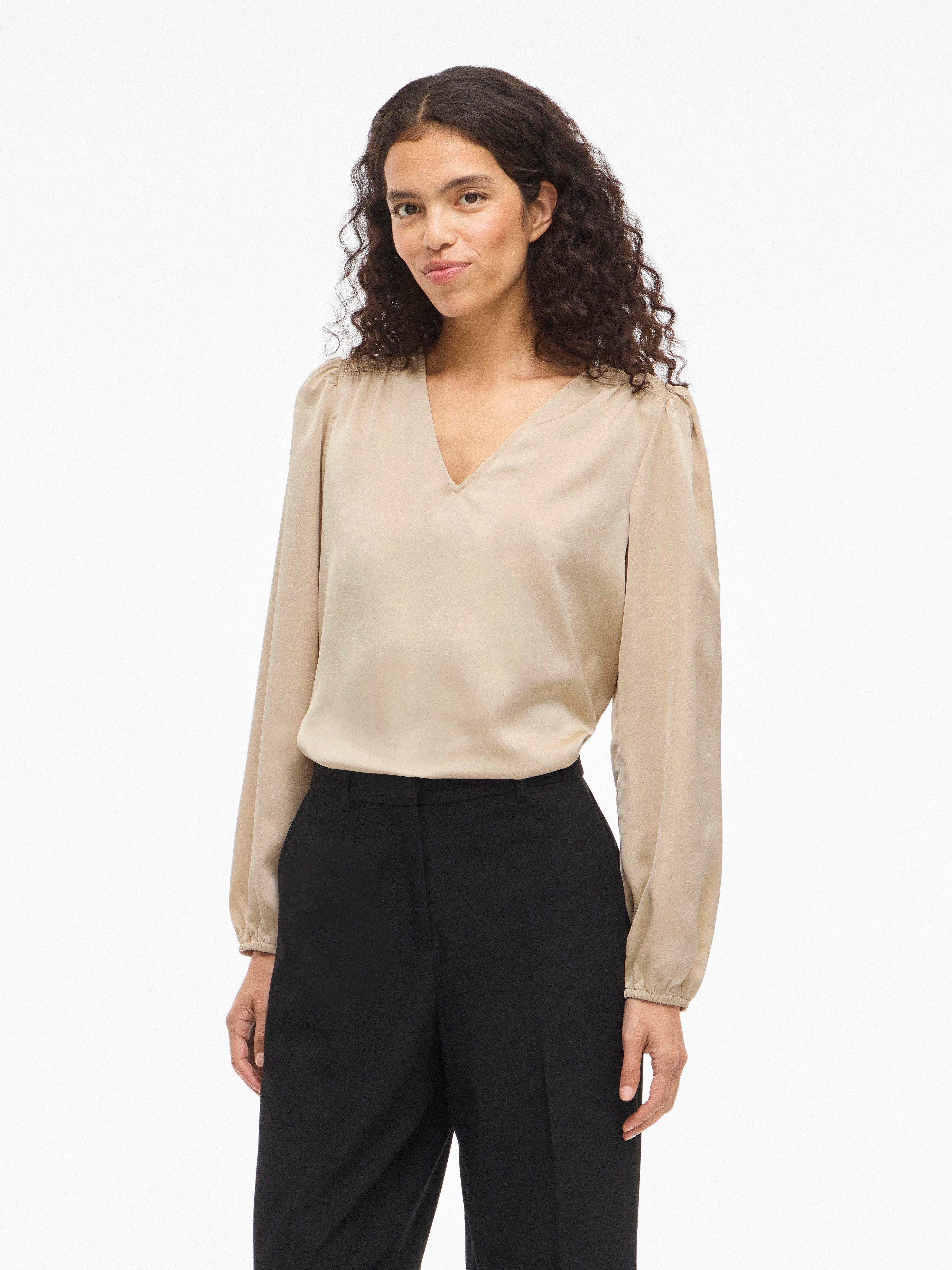 Vila Langarmshirt VIELLETTE L/S SMOCK SATIN TOP - NOOS Kunstfaser, regular fit