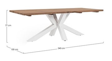 Bizzotto Gartentisch RAMSEY, B 240 x T 100 cm, Aluminium, Braun, Weiß, Tischplatte aus Teakholz