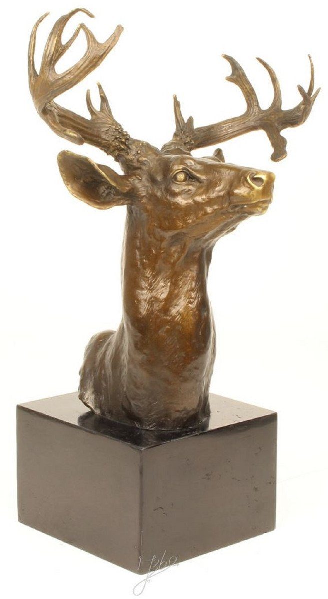 H. Hirschkopf Grau Dekofigur Dekofigur Luxus Casa Elegante / Bronze 50 cm - mit Marmorsockel / Bronzefigur Gold Padrino